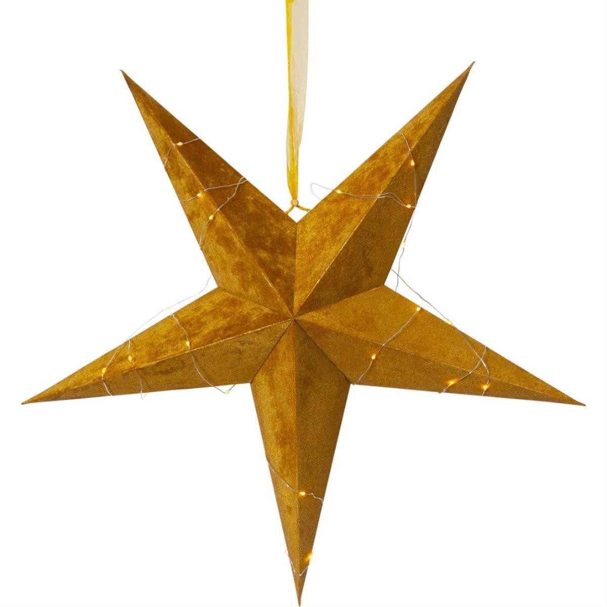 STAR TRADING LED Stern LED Papierstern Velvet Weihnachtsstern hängend 60cm Drahtlichterkette, LED Classic, warmweiß (2100K bis 3000K)