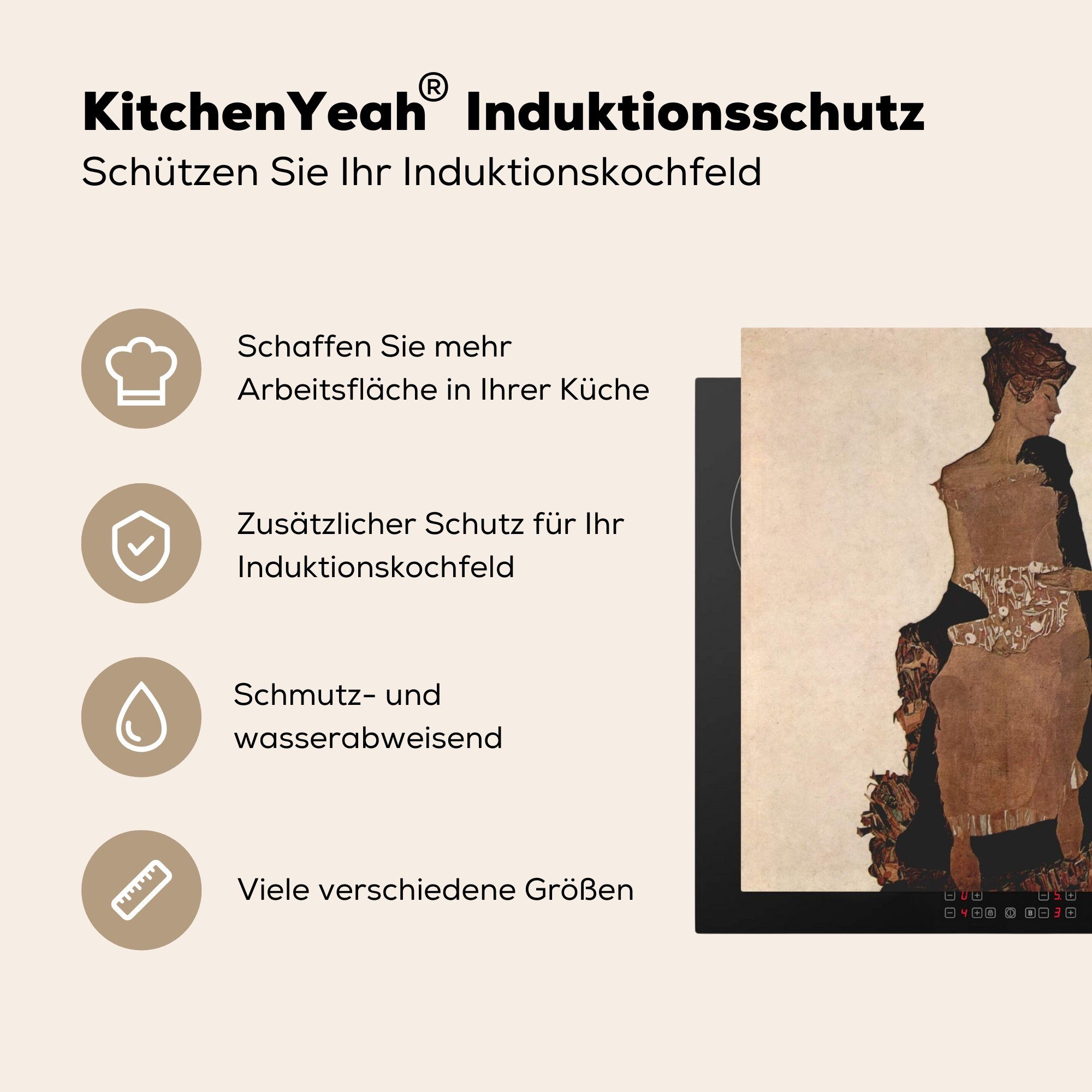 Schiele cm, küche 78x78 MuchoWow für tlg), Egon Schiele, Porträt Gerti Arbeitsplatte von Herdblende-/Abdeckplatte Vinyl, - (1 Ceranfeldabdeckung,