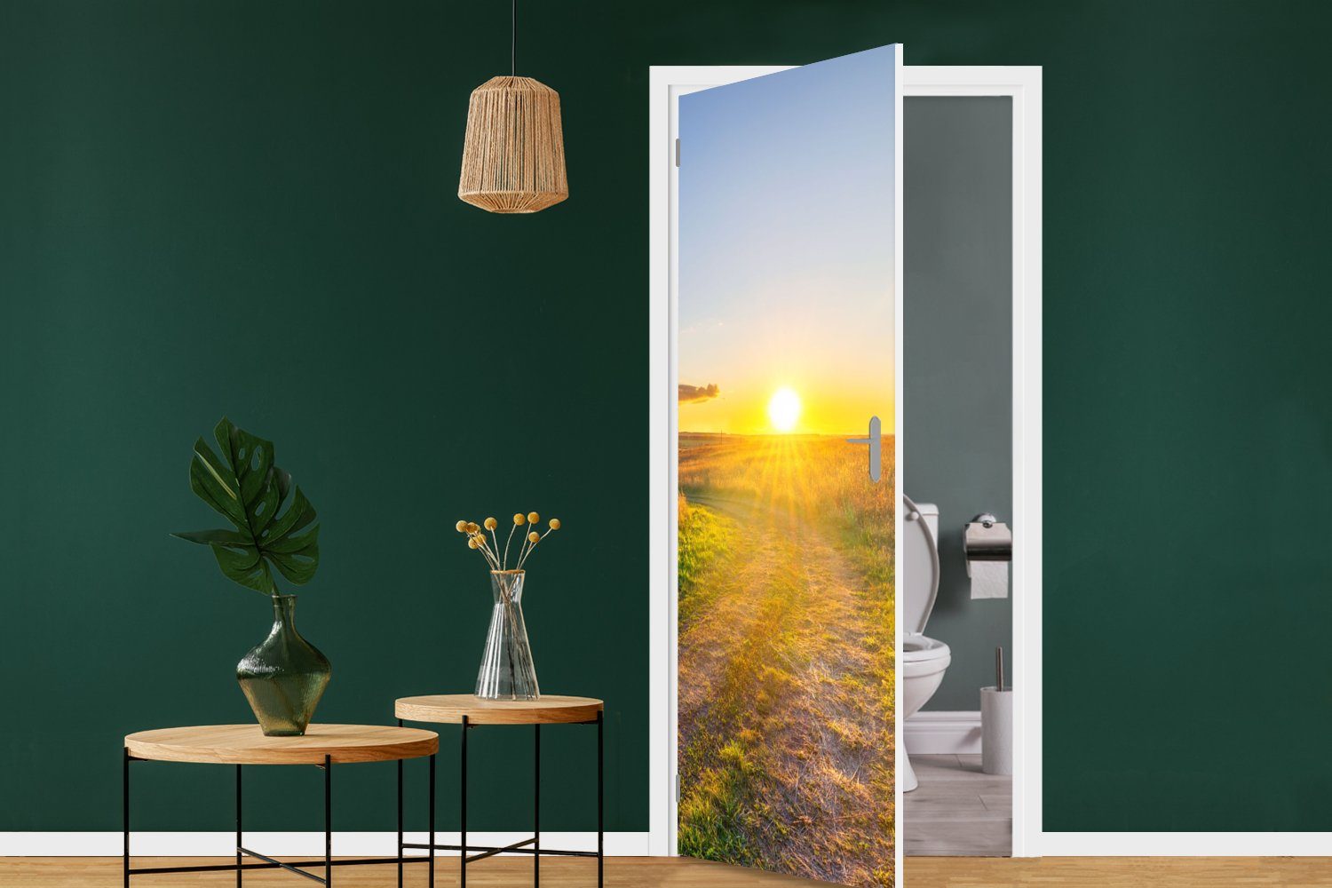 Tür, Matt, Türaufkleber, Sonne (1 Fototapete St), für Natur bedruckt, 75x205 - cm - Türtapete MuchoWow Landschaft,