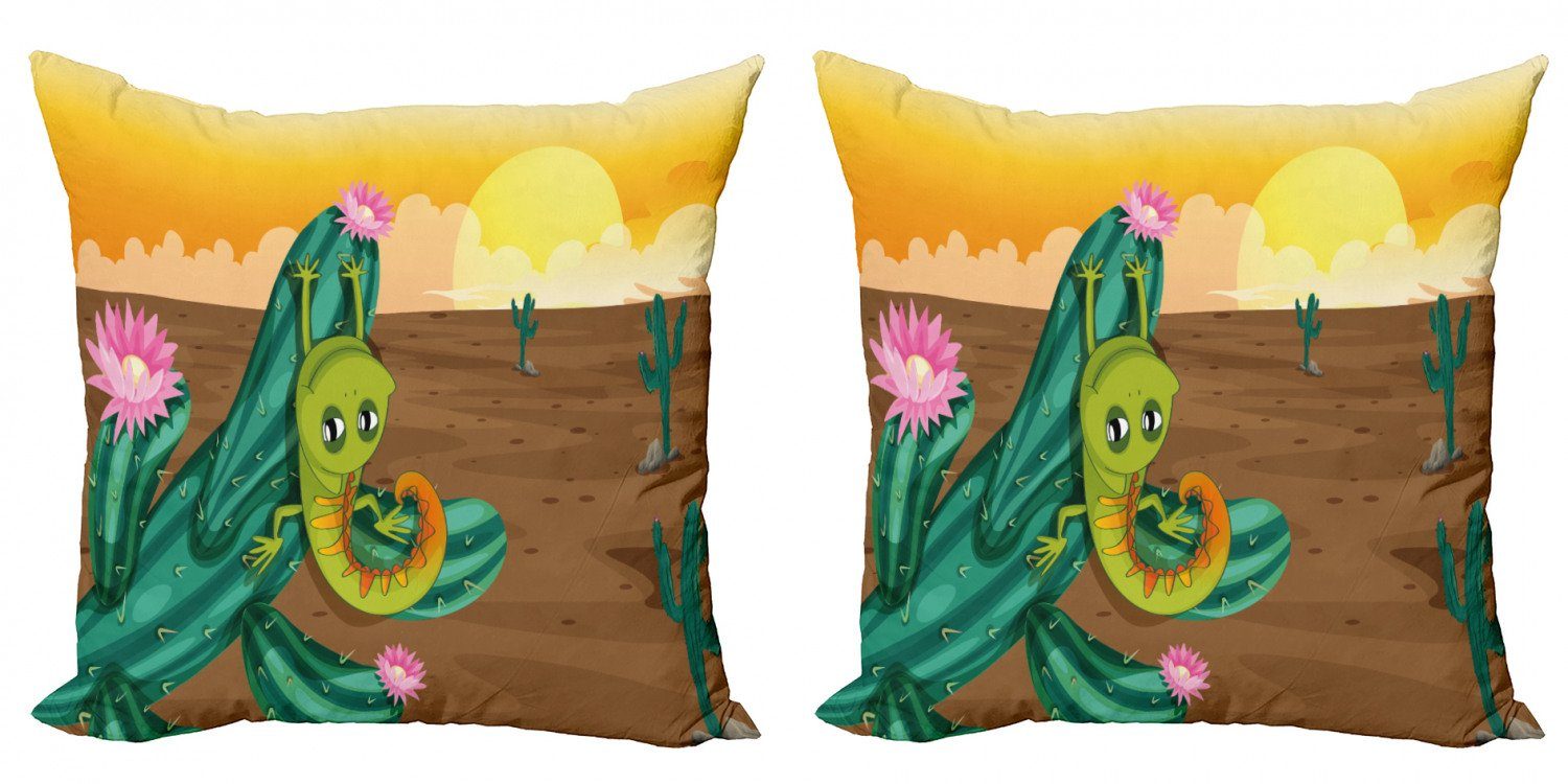Stück), Kissenbezüge (2 Kaktus Wüsten-Landschaft Modern Abakuhaus Doppelseitiger Accent Cartoon Digitaldruck,