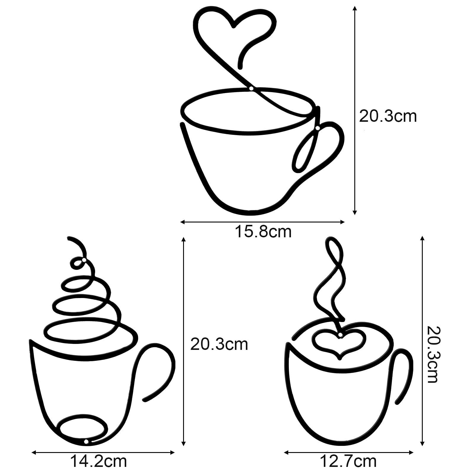 Agger Wandbild Wanddeko Metall Schwarz Kaffeetasse Wanddekoration, Metallbilder, (3 St), Wanddeko Küche Esszimmers Wohnzimmers Café Arbeitszimmers – Bild 3 von 5
