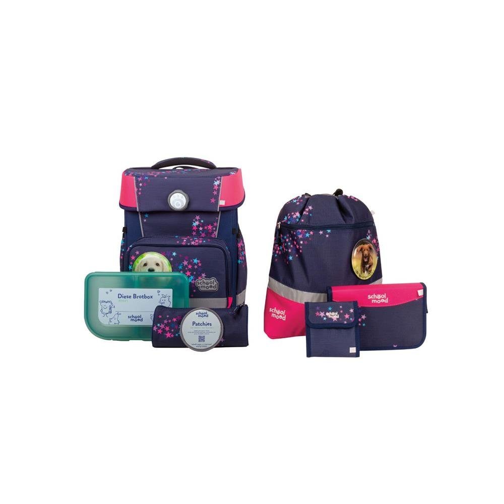 SCHOOL-MOOD® Schulrucksack Champion (Set, 7-tlg., mit Turnbeutel, Etui, Schlamperrolle, Brustbeutel, Brotdose, Patchies), 21 Liter, für Grundschule