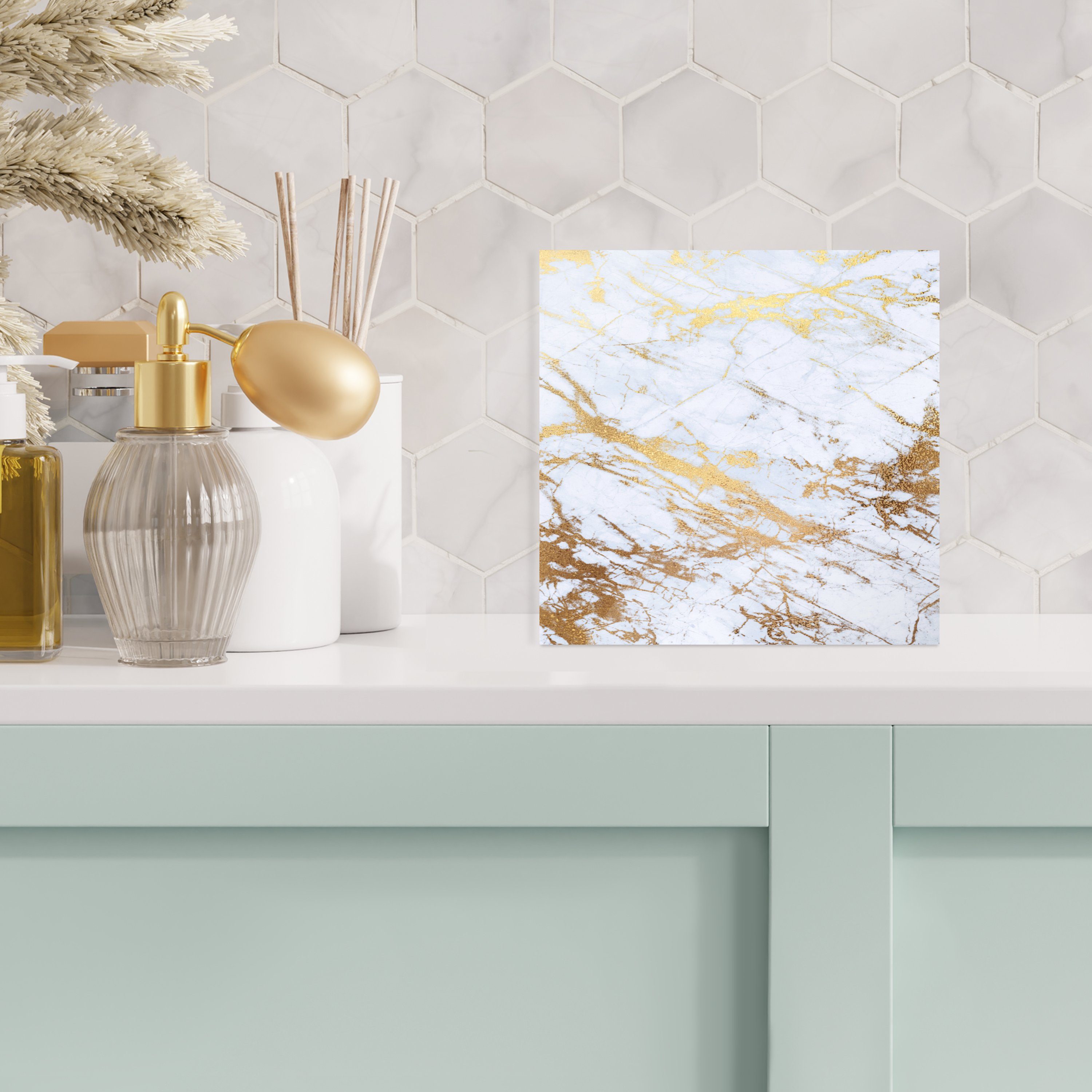 Glas auf Luxe Gold Marmor - - Weiß Wanddekoration - St), - Glas bunt Marmoroptik auf Wandbild - - - (1 Bilder Foto Acrylglasbild - MuchoWow Glitzer, Glasbilder