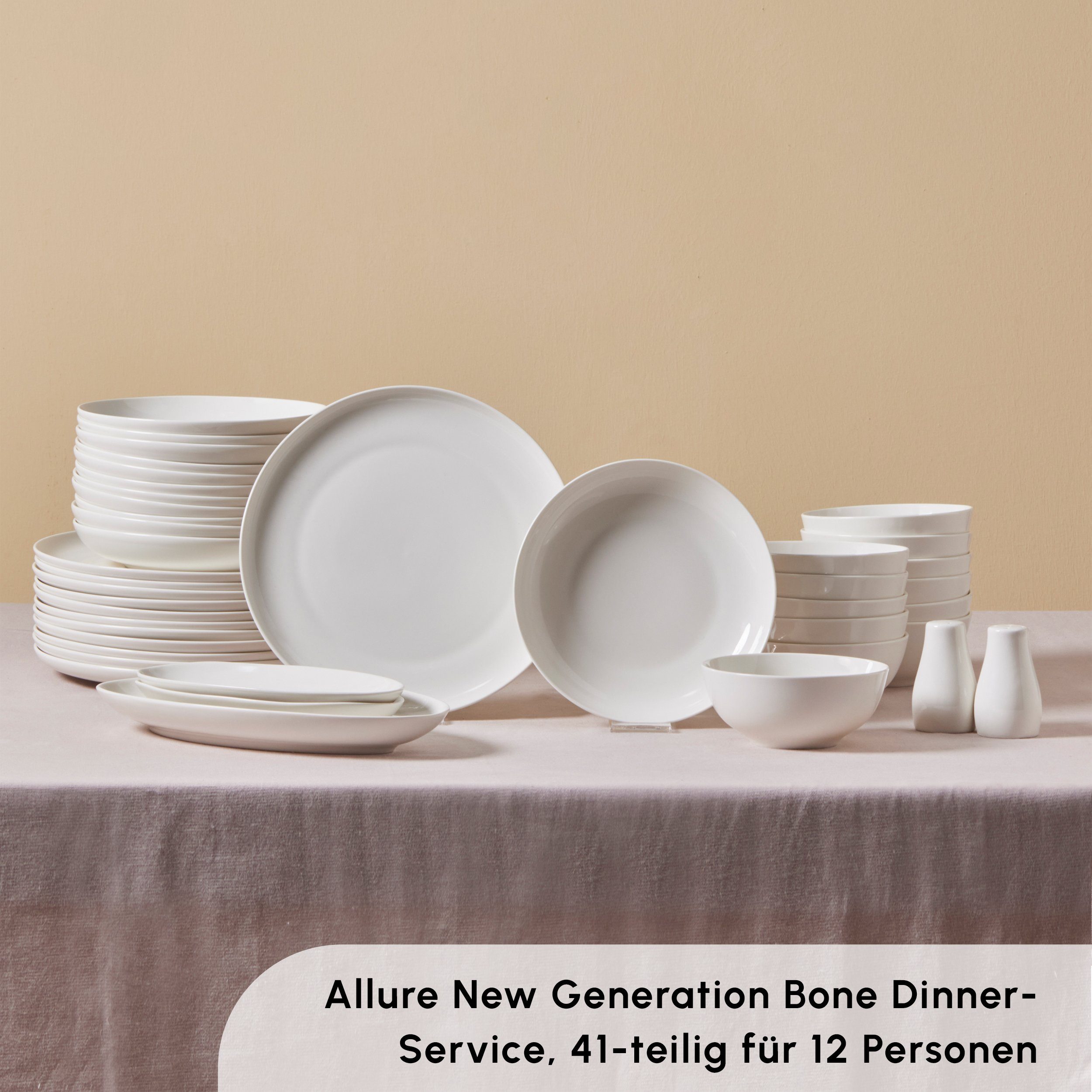 Karaca Geschirr-Set Forever Bone Allure 41-Teiliges Geschirrset für 12 Personen, 12 Personen, New Bone China