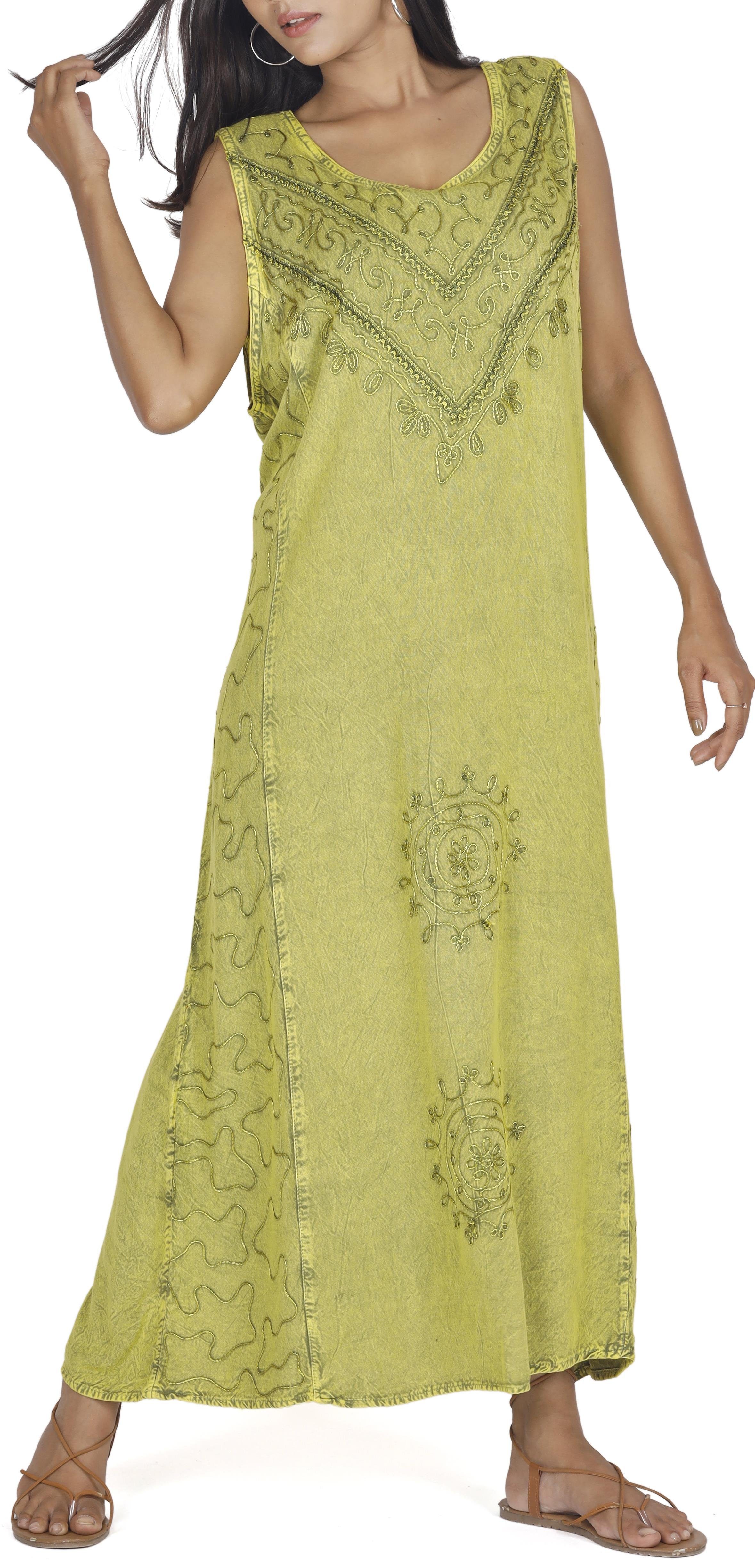 Guru-Shop Midikleid Besticktes Boho Sommerkleid, indisches Hippie.. alternative Bekleidung lemon/Design 4