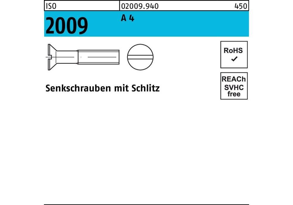 Senkschraube Senkschraube ISO 2009 m.Schlitz M 8 x 55 A 4 | Schrauben
