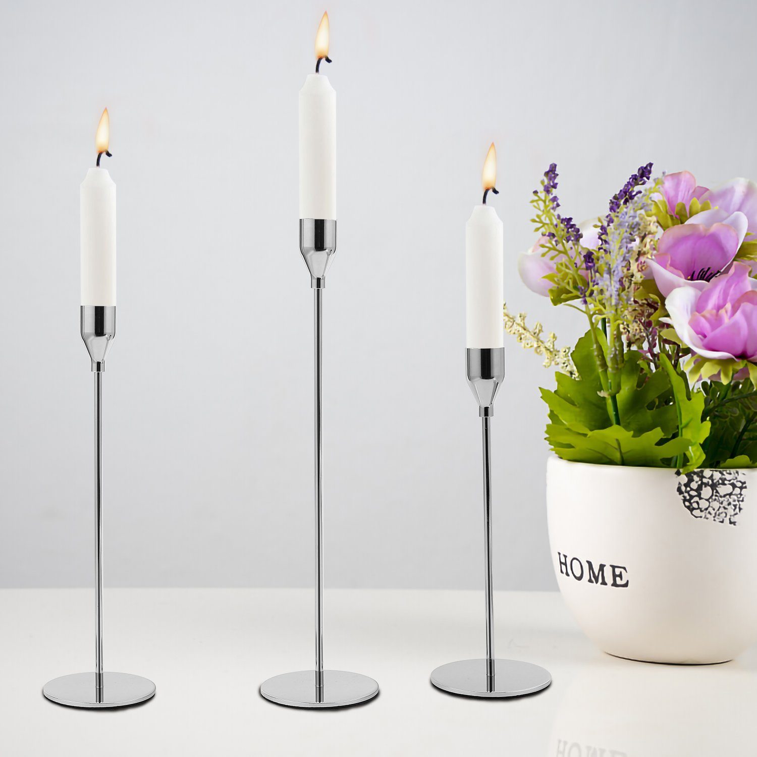 (3 Vintage Metall Deko Silber St) Set Kerzenhalter TolleTour 3er Kerzenständer Kerzenständer Kerzenhalter