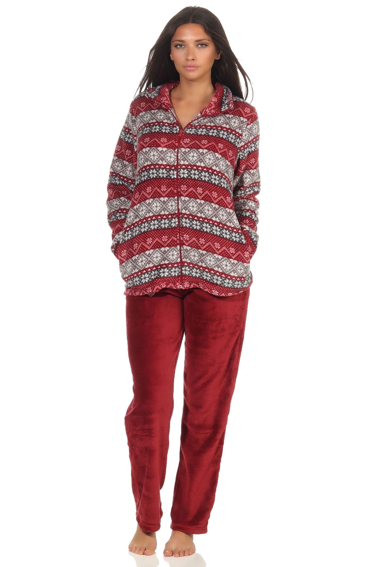 Normann Relaxanzug Kuscheliger Damen Hausanzug aus Coralfleece in tollem Norweger Design