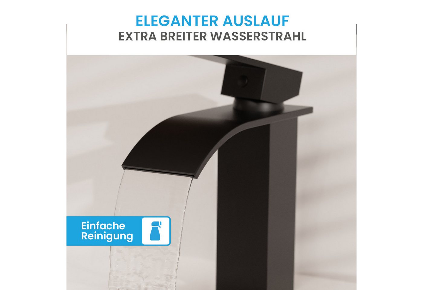 Thumbnail - Bächlein Badarmatur Elegante Badarmatur Tamina (Schwarz) hochwertige Designarmatur mit Wasserfalloptik