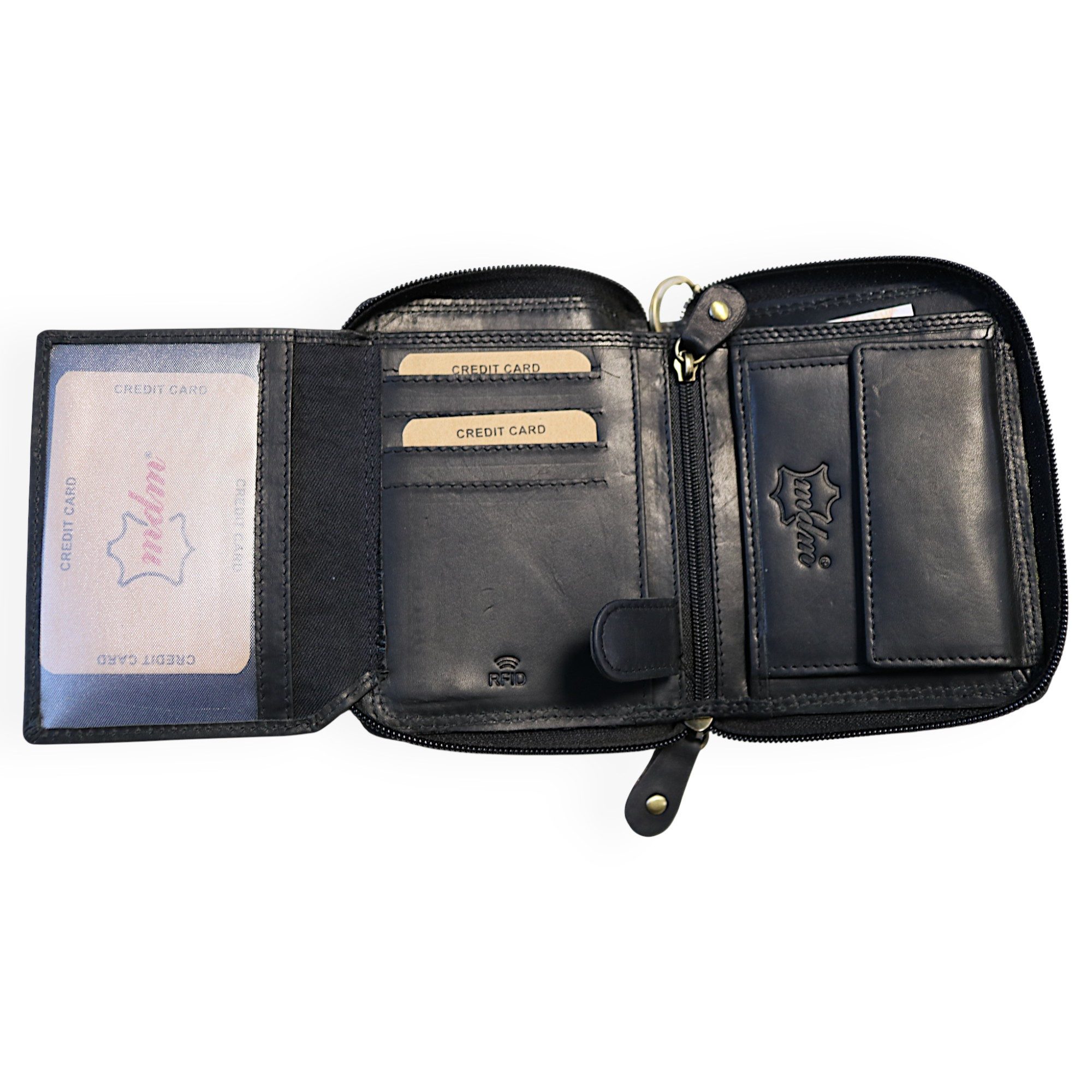 MDM Brieftasche Biker Leder Karten Portemonnaie mit Kette, Reißverschluss, RFID
