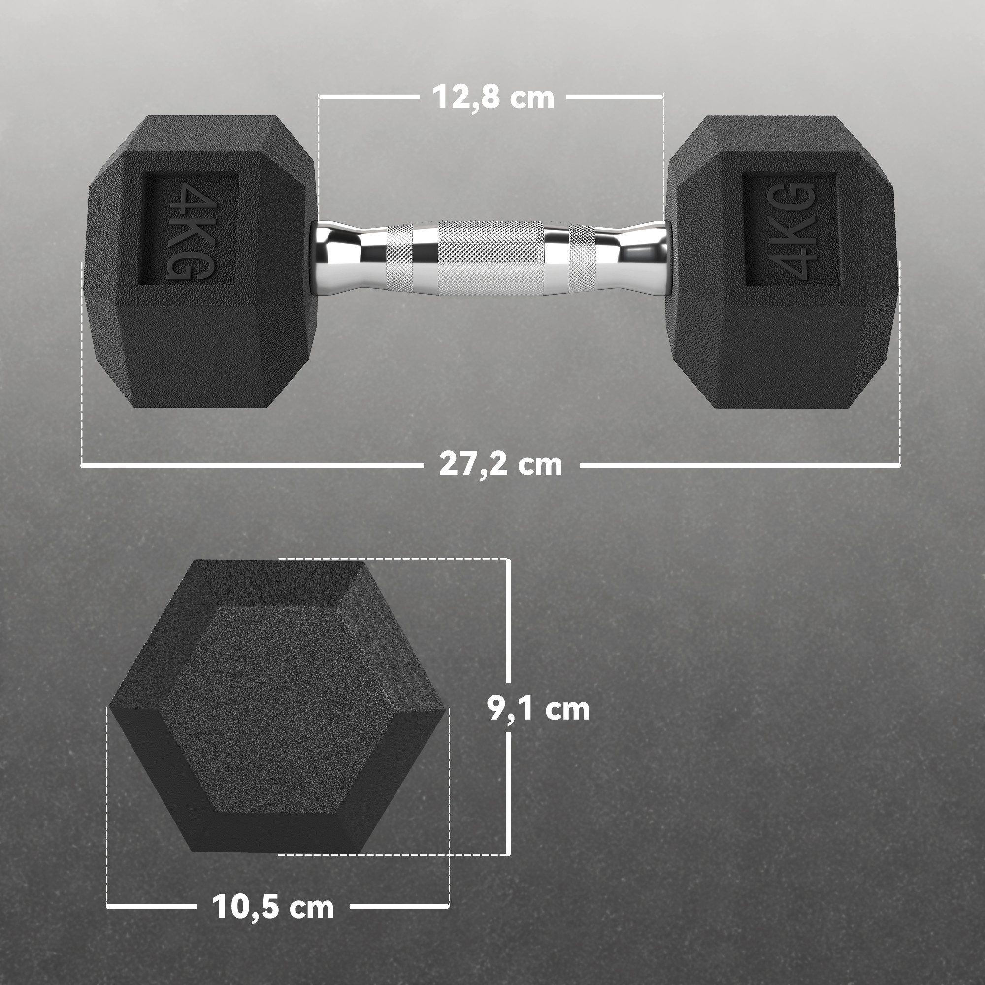 HOMCOM Hantel-Set Hexagon Hanteln, 2er Set Hanteln mit gerändeltem Griff, 2 x 4 kg, (Kurzhantel aus Gusseisen, Kurzhanteln für Männer und Fraue), für Zuhause, Fitnessstudio, Krafttraining