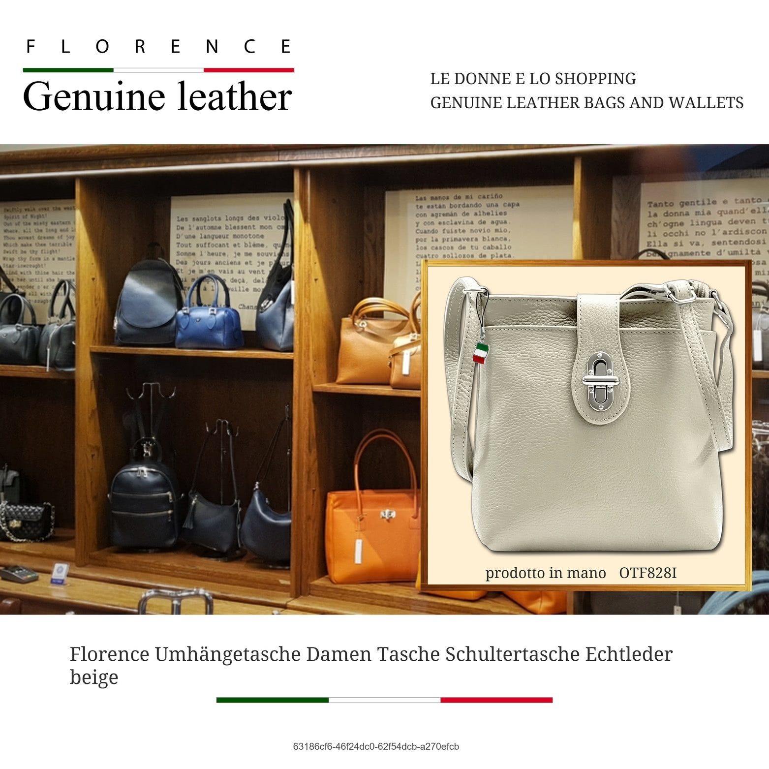 FLORENCE Umhängetasche Florence Umhängetasche Damen Tasche (Umhängetasche, Umhängetasche), Damen Tasche Echtes Leder beige, Made-In Italy