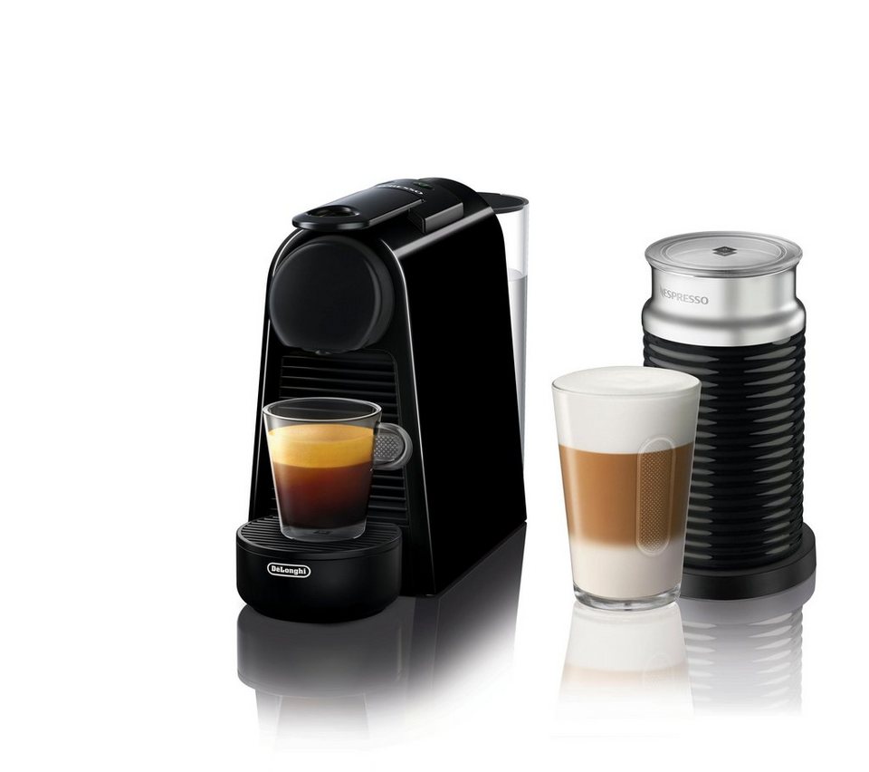 Nespresso Kapselmaschine Essenza Mini Bundle EN85.BAE von DeLonghi, Black,  inkl. Aeroccino Milchaufschäumer, Willkommenspaket mit 14 Kapseln