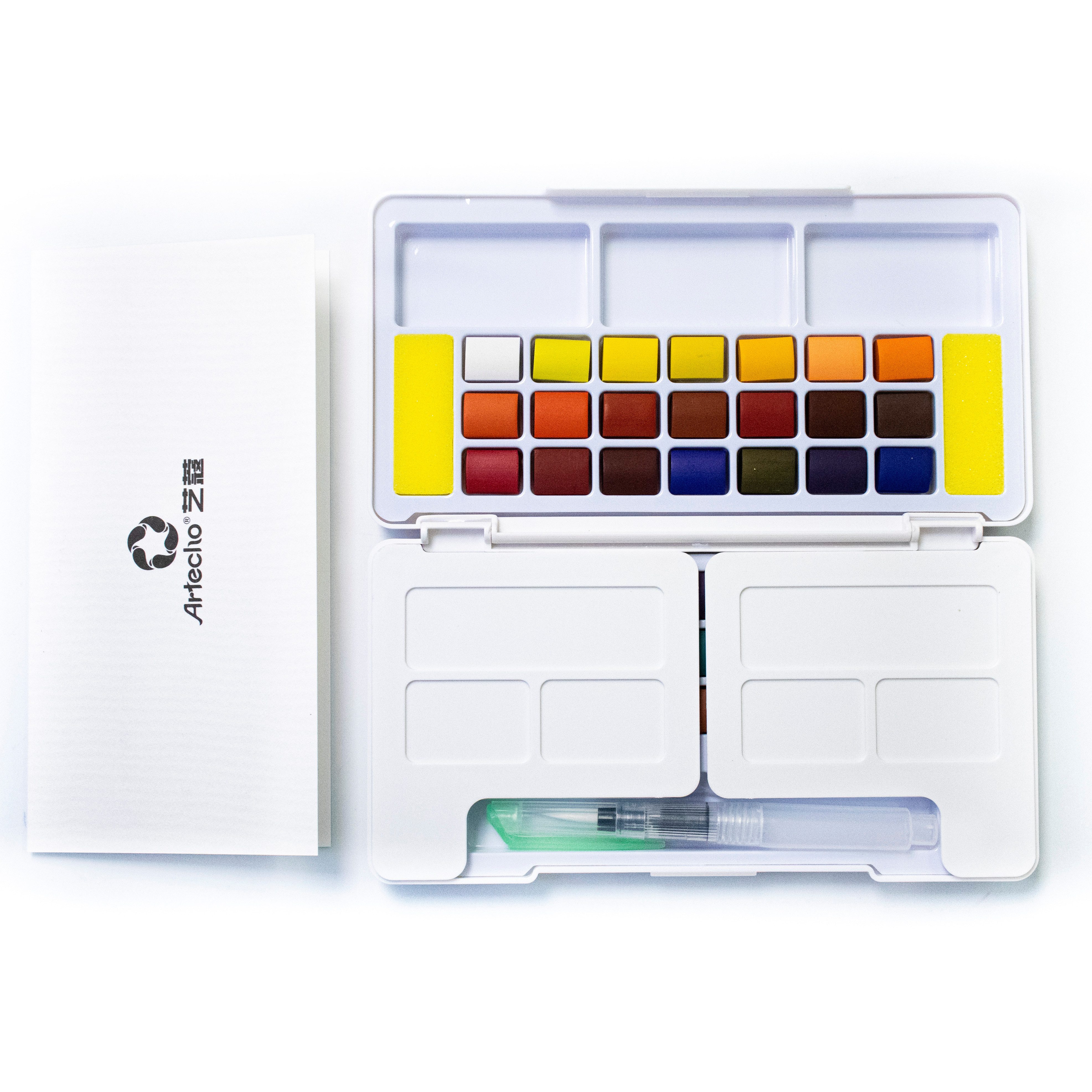 Artecho Aquarellfarbe Set – 24 / 48 / 72 Wasserfarben mit Wassertankpinsel & Schwamm, Für Zuhause oder kreative Reisen geeignet