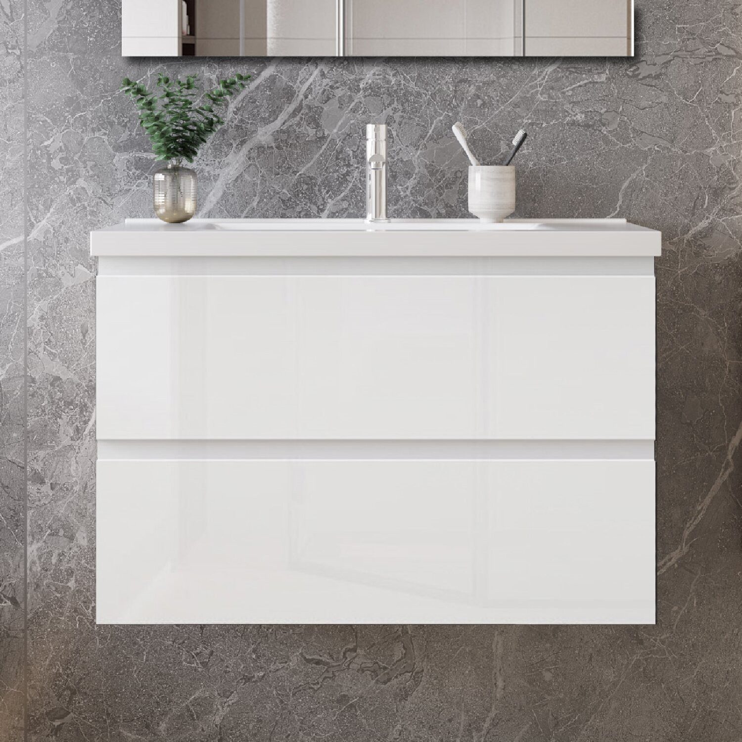 duschspa Waschtisch Waschbecken mit Unterschrank Badmöbel Set Badschrank Waschplatz, Hochglanz, 50-120cm