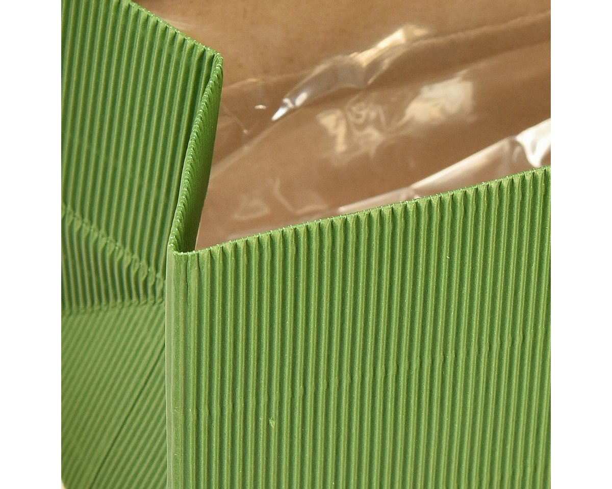 Thumbnail - Viana Packpapier Blumenübertopf Gerippt Grün Oliv 24x12cm Papiertüte 6er Set