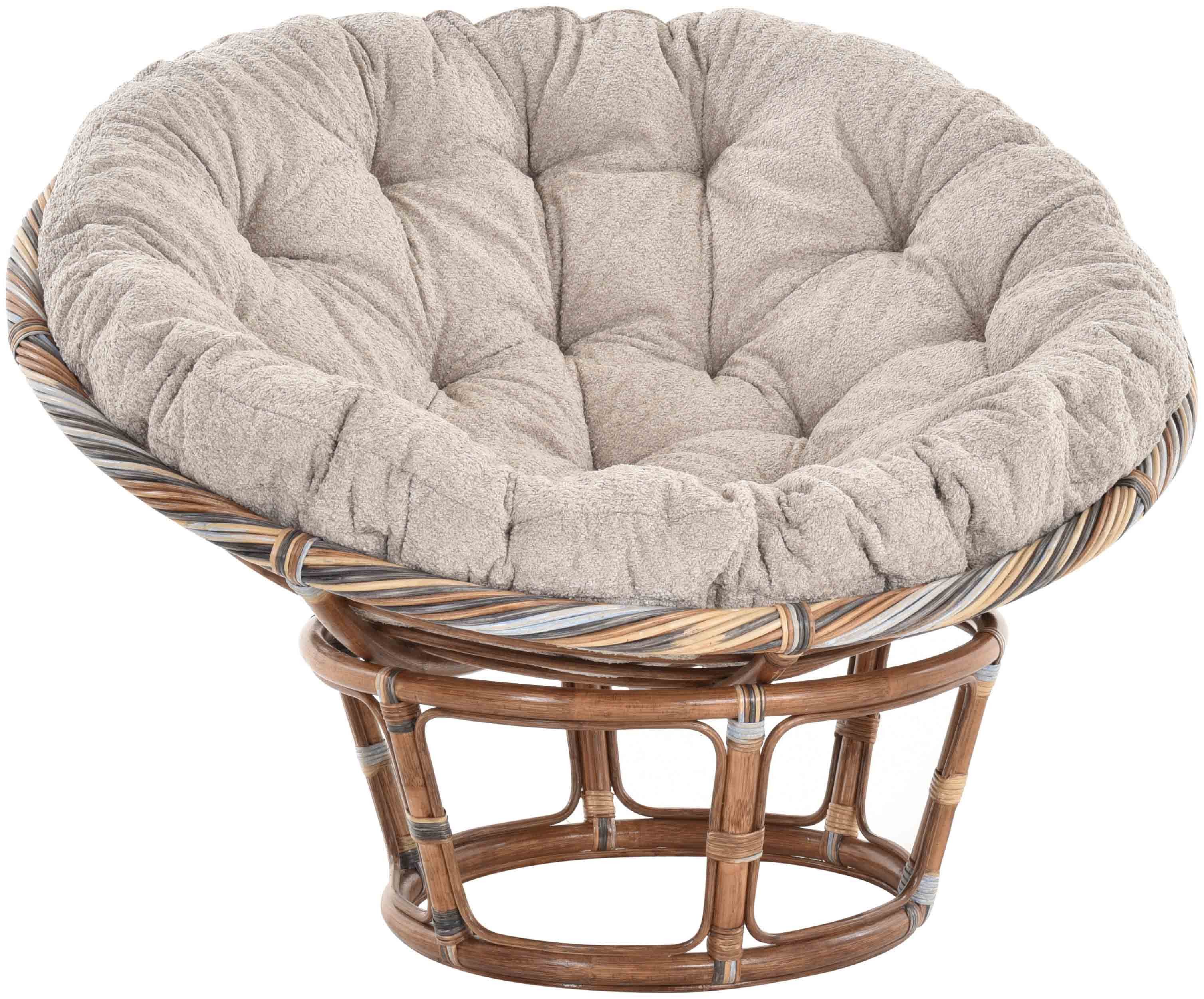Krines Home XXL-Sessel Papasansessel XXL mit Kissen Relax Papasan Chair (120cm), Natur Rattan Liegesessel