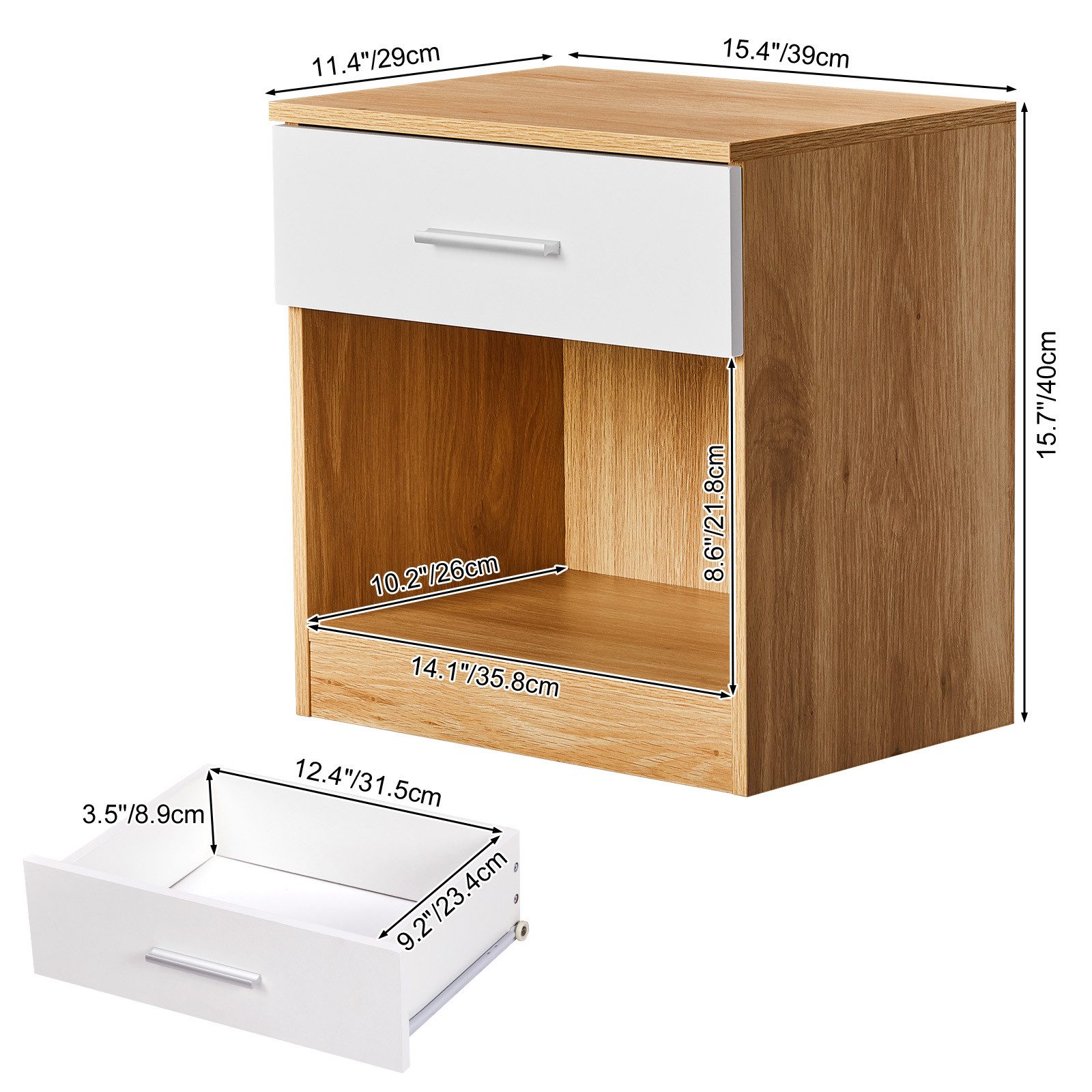 VINGLI Nachttisch Kleiner Beistelltisch Weiß, Nachtschrank mit Schubladen, Nachtkommde (1-St), 39 x 29x 41 cm, für Boxspringbetten – Bild 3 von 5
