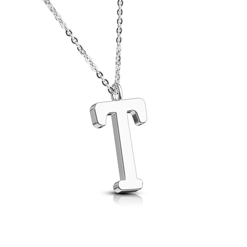 BUNGSA Fingerring T - Kette Buchstaben Anhänger Silber aus Edelstahl Damen T (1-tlg), Halskette Necklace