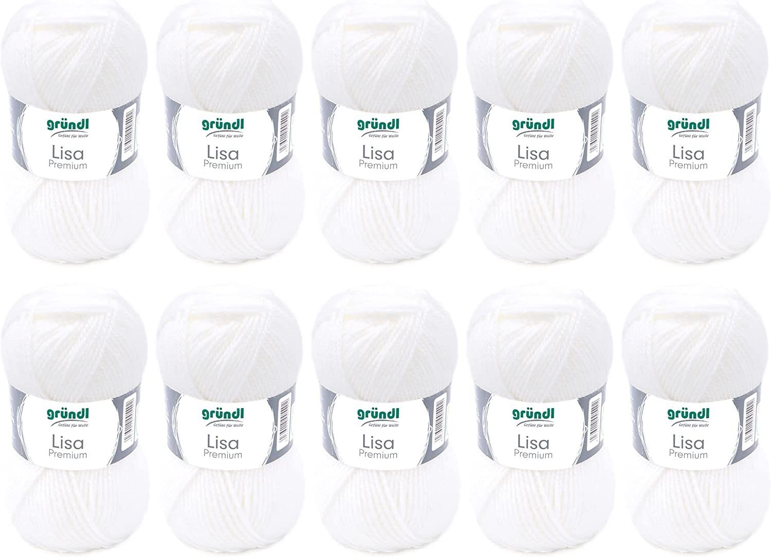 Gründl Wolle Lisa Premium Uni im 10x50g Wollpaket zum Handarbeiten Häkelwolle, (Wolle zum Stricken, Häkeln, Handarbeiten, Handstrickgarn), weich und pflegeleicht, ohne Schurwolle