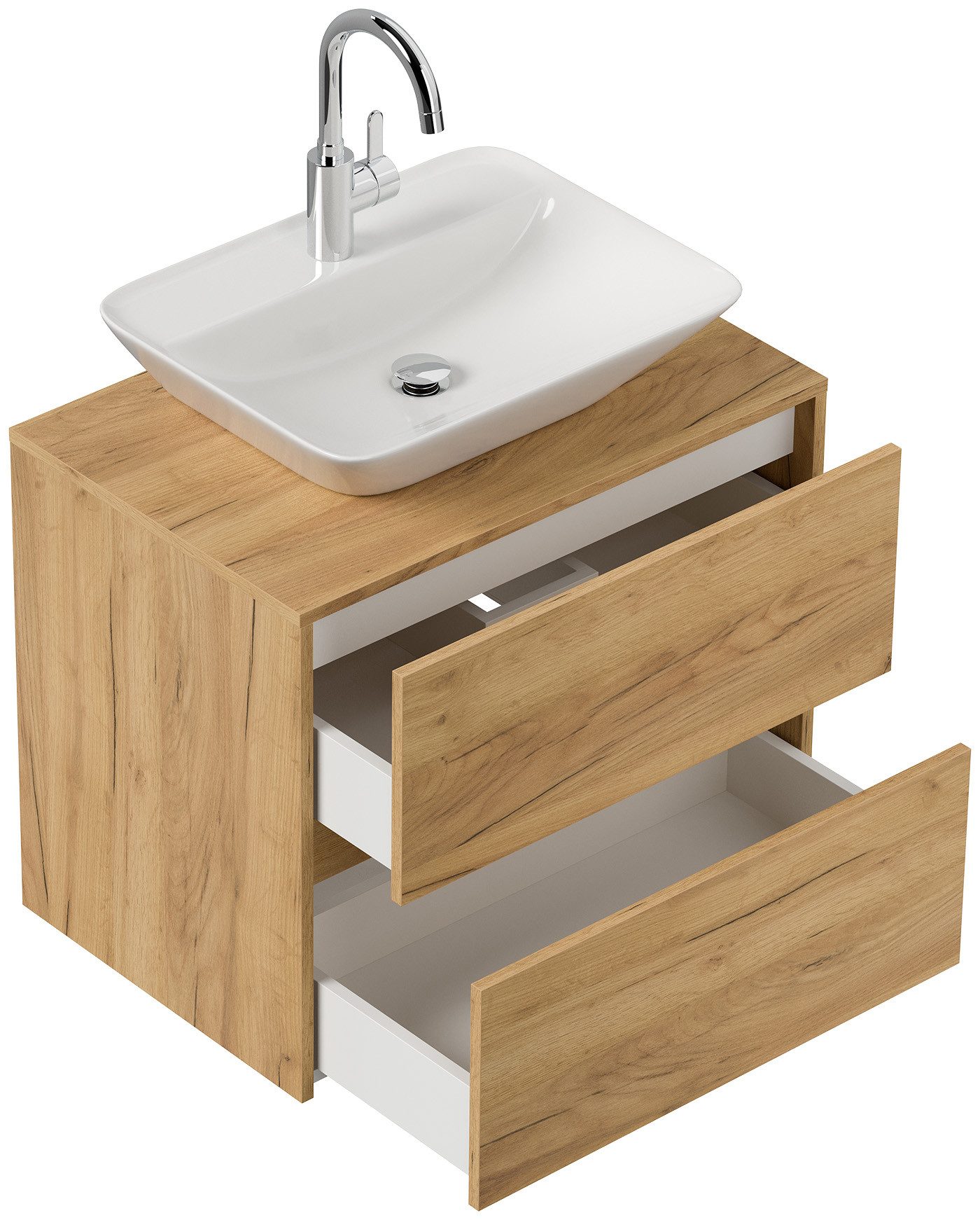 Magnolia Home Aufsatzwaschbecken Badmöbel Taifun 70cm mit modernem Aufsatzwaschbecken eiche gold