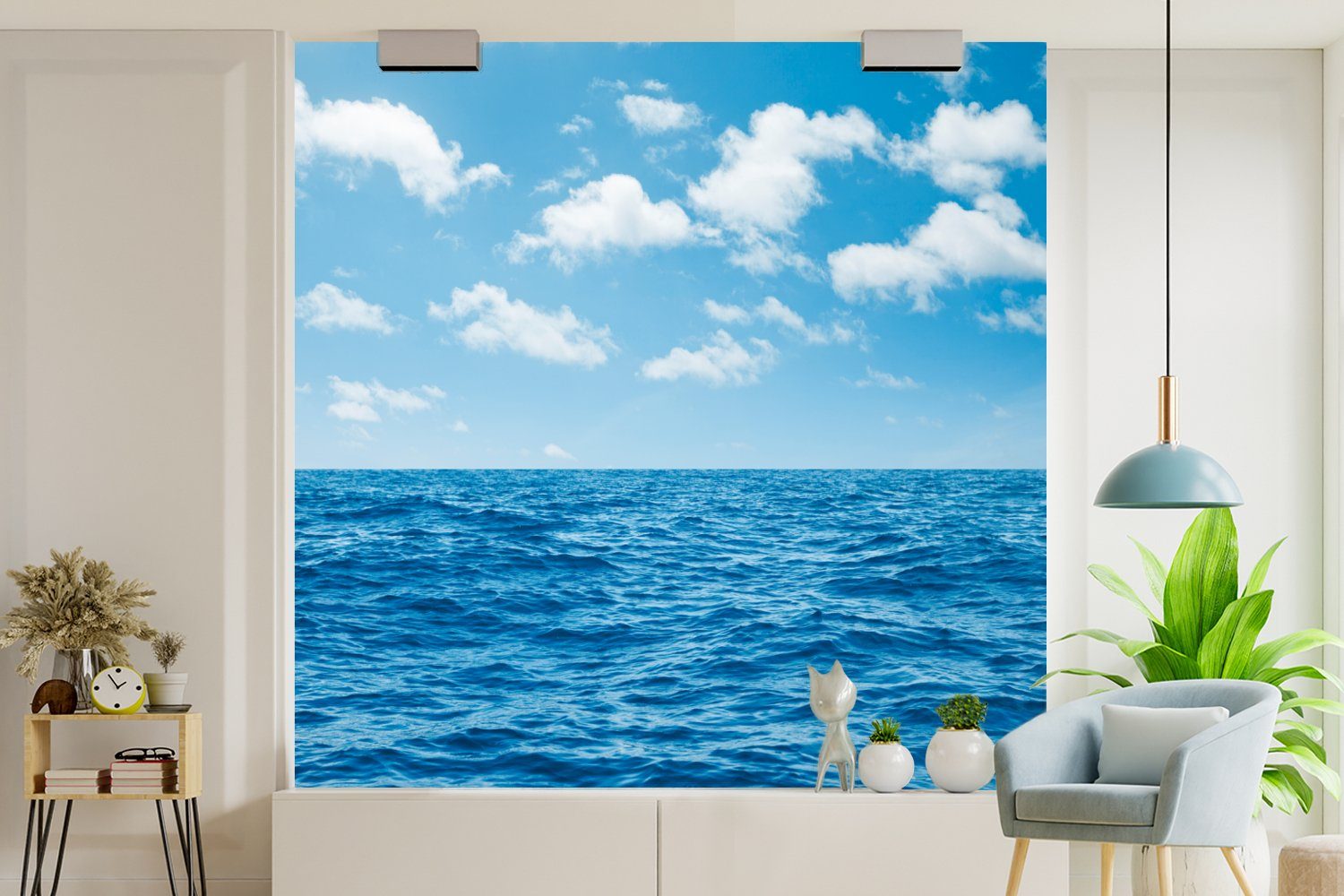 bedruckt, Schlafzimmer Fototapete Küche, MuchoWow - - Wolken für St), Matt, Blau, Wohnzimmer (4 Vliestapete Meer Fototapete