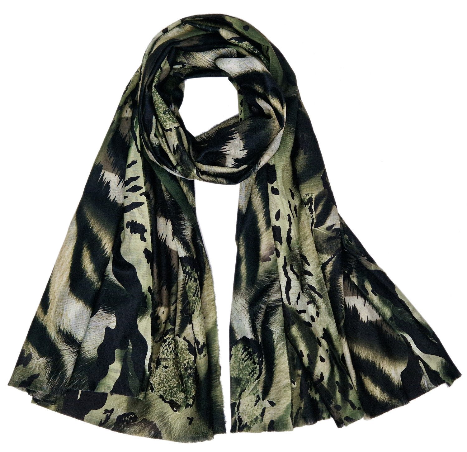 dy_mode XXL-Schal Maxi-Schal für Damen in Animal-Print Winterschal mit Fransen, Feine Fransen