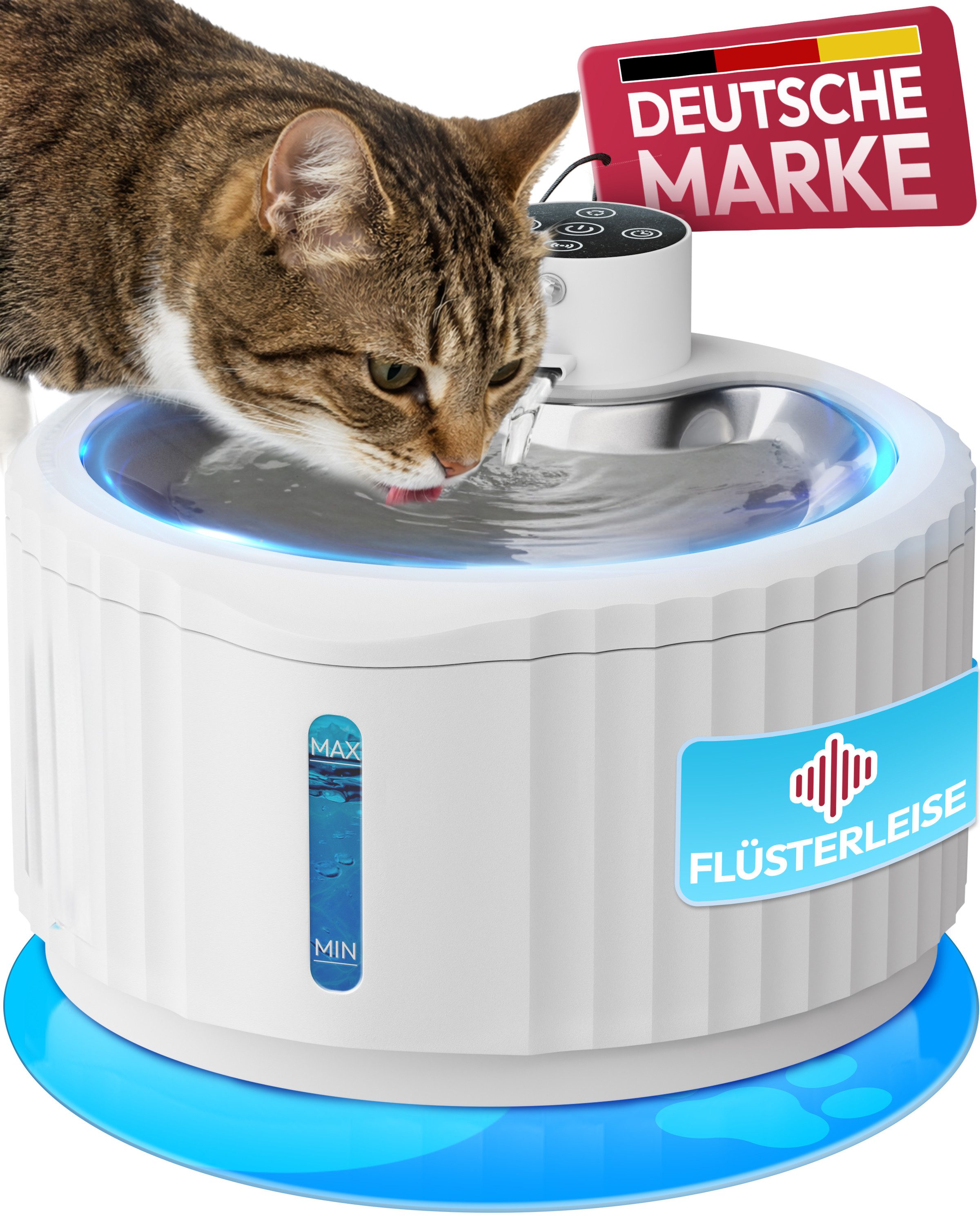 Miaura Trinkbrunnen für Katze, Katzenbrunnen mit Bewegungsmelder 2.8 l, 30 Tage Akkulaufzeit, Flüsterleise, 5-Schichtiges Filtersystem von Miaura