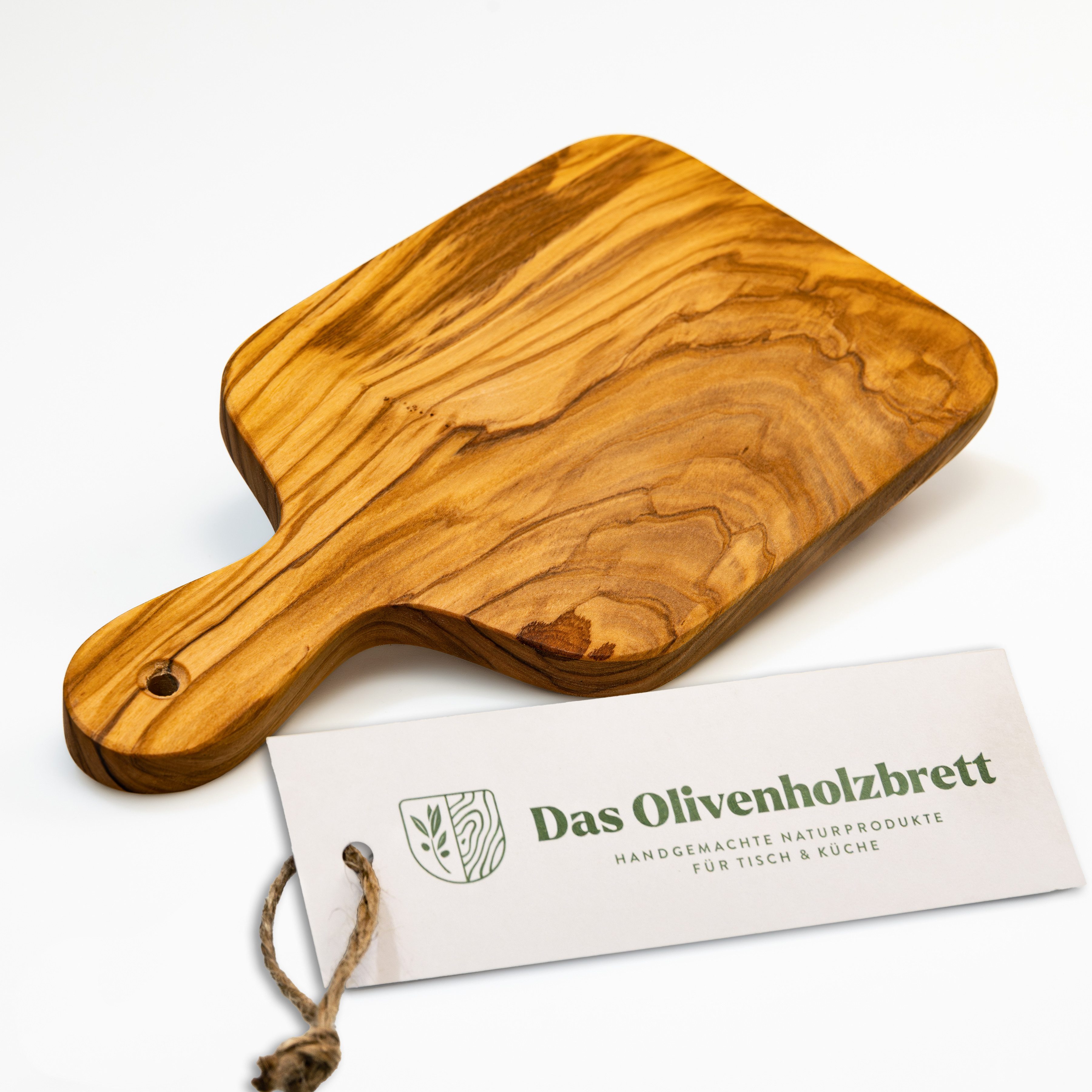 dasOlivenholzbrett Kräuterschneidebrett Servierbrett aus Olivenholz, rechteckig, mit Griff