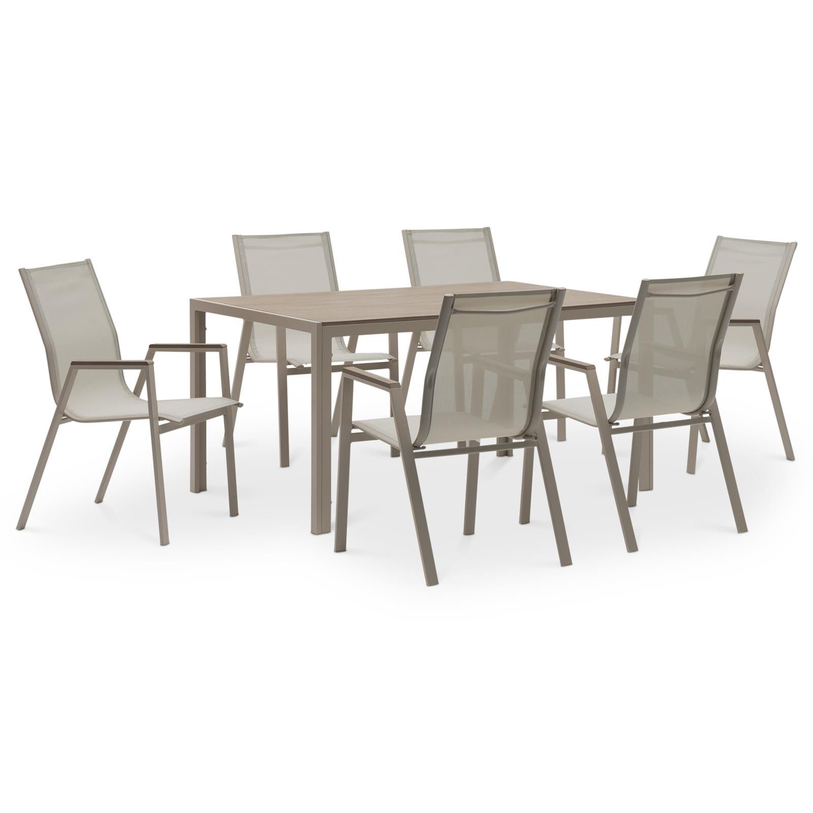 IDIMEX Garten-Essgruppe MONDELLO, (7-tlg), Outdoor Essgruppe mit 6 Stühlen und WPC-Tischplatte Champagner