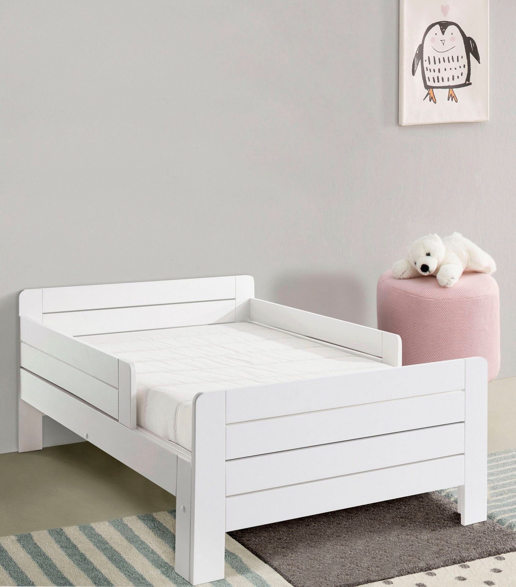 Lüttenhütt Funktionsbett "LOTTE " Bestseller! Kinderbett mit Rausfallschutz, Schublade optional, Mitwachsend, FSC® zertifiziertes Massivholz