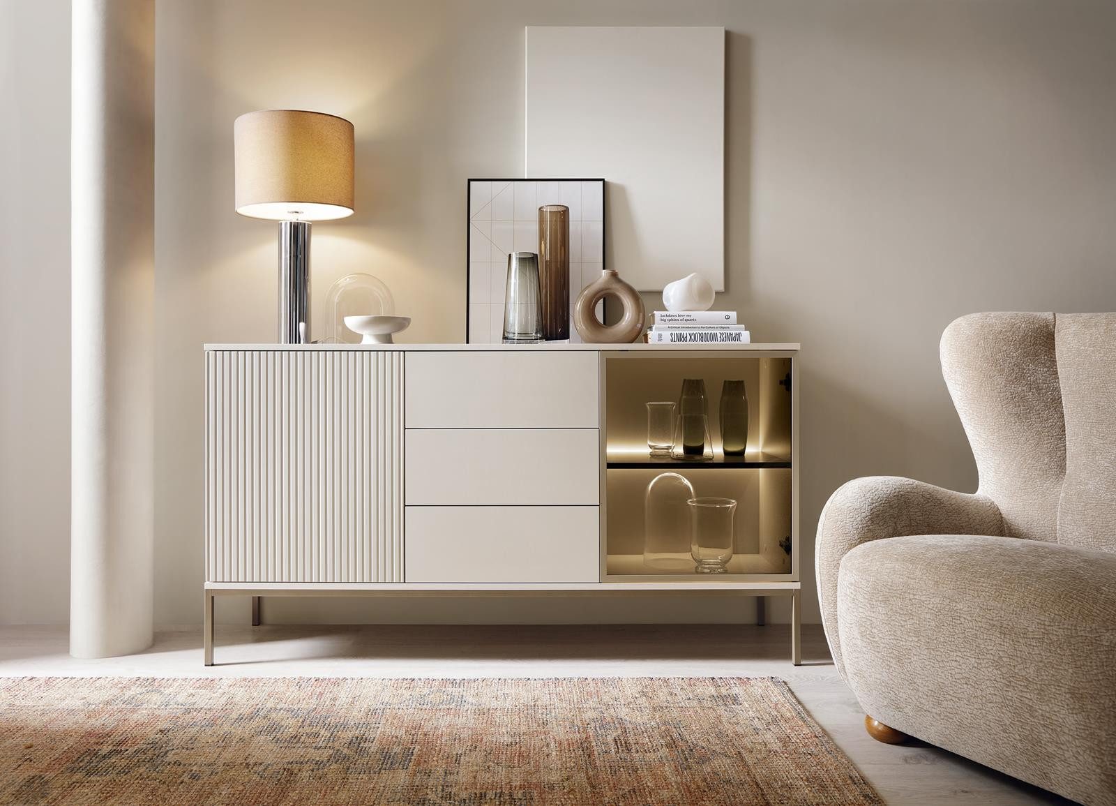 Compleo Schubkastenkommode LINO (mit 2-Drehtüren und 3-Schubladen), Kommode