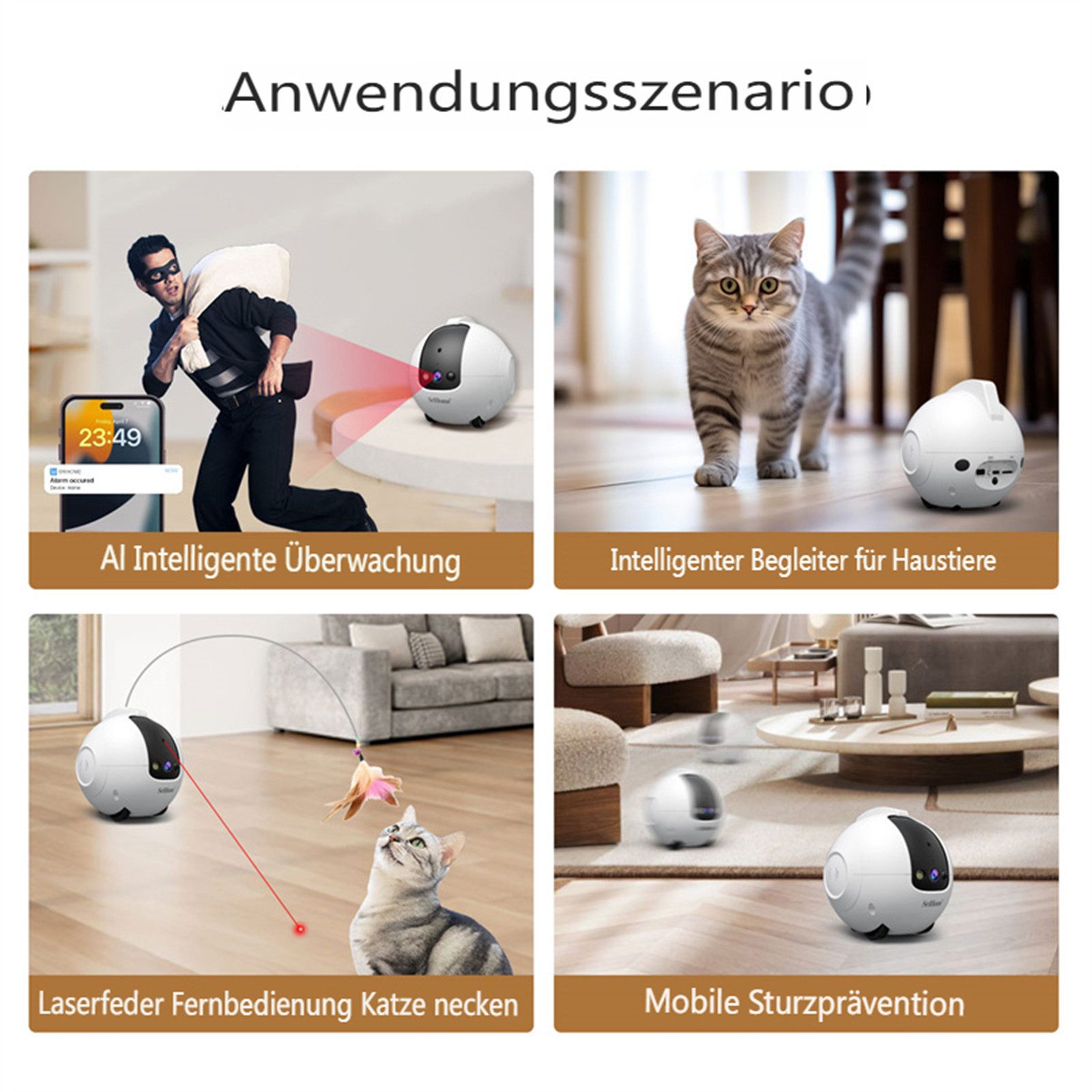 Insma Überwachungskamera 4MP HD WLAN Haustierkamera 10000mAh mit Nachtsicht (Innenraum-Mikrokamera mit Echtzeit-Übertragung, 360° Schwenken & 45° Neigen)
