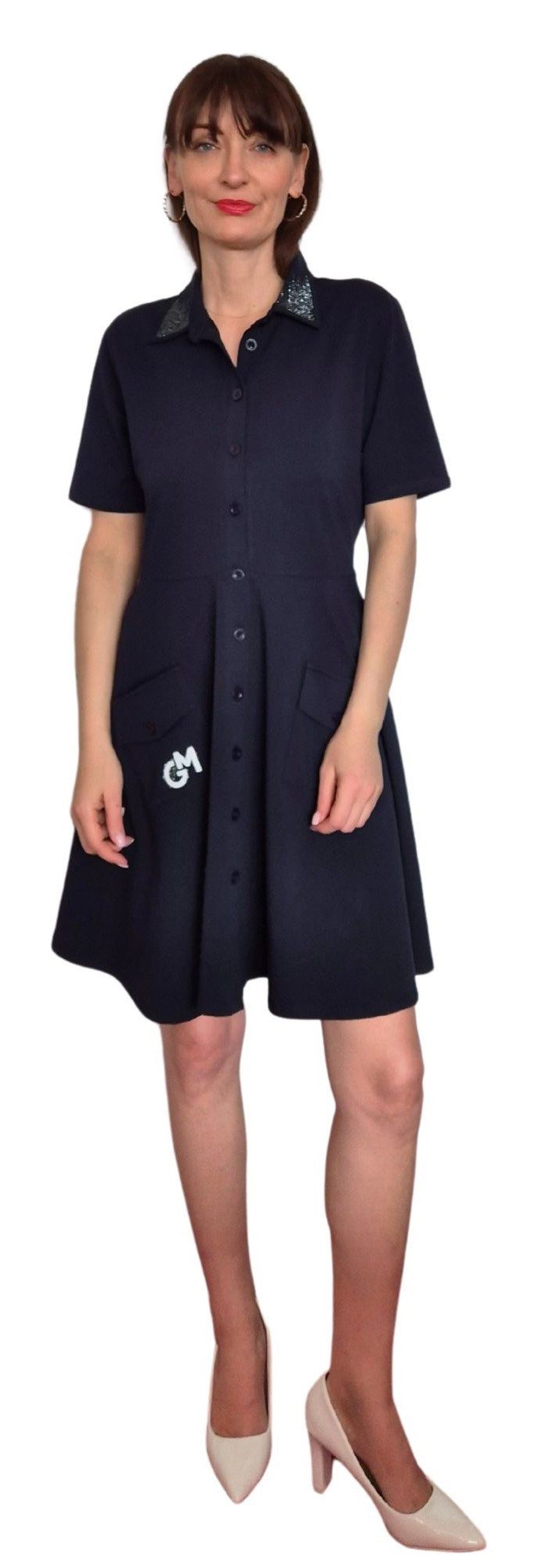 Gio Milano Sommerkleid G28-5102, mit Knopfleiste und Strassbesatz durchgehende Knopfleiste