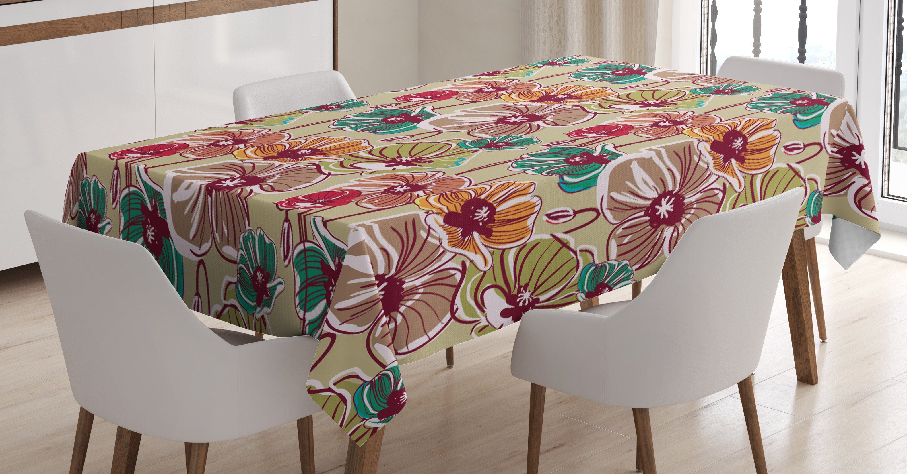 Abakuhaus Tischdecke den Bunte Außen geeignet Bereich Erdfarben Farbfest Farben, Mohnblumen Klare Für Waschbar