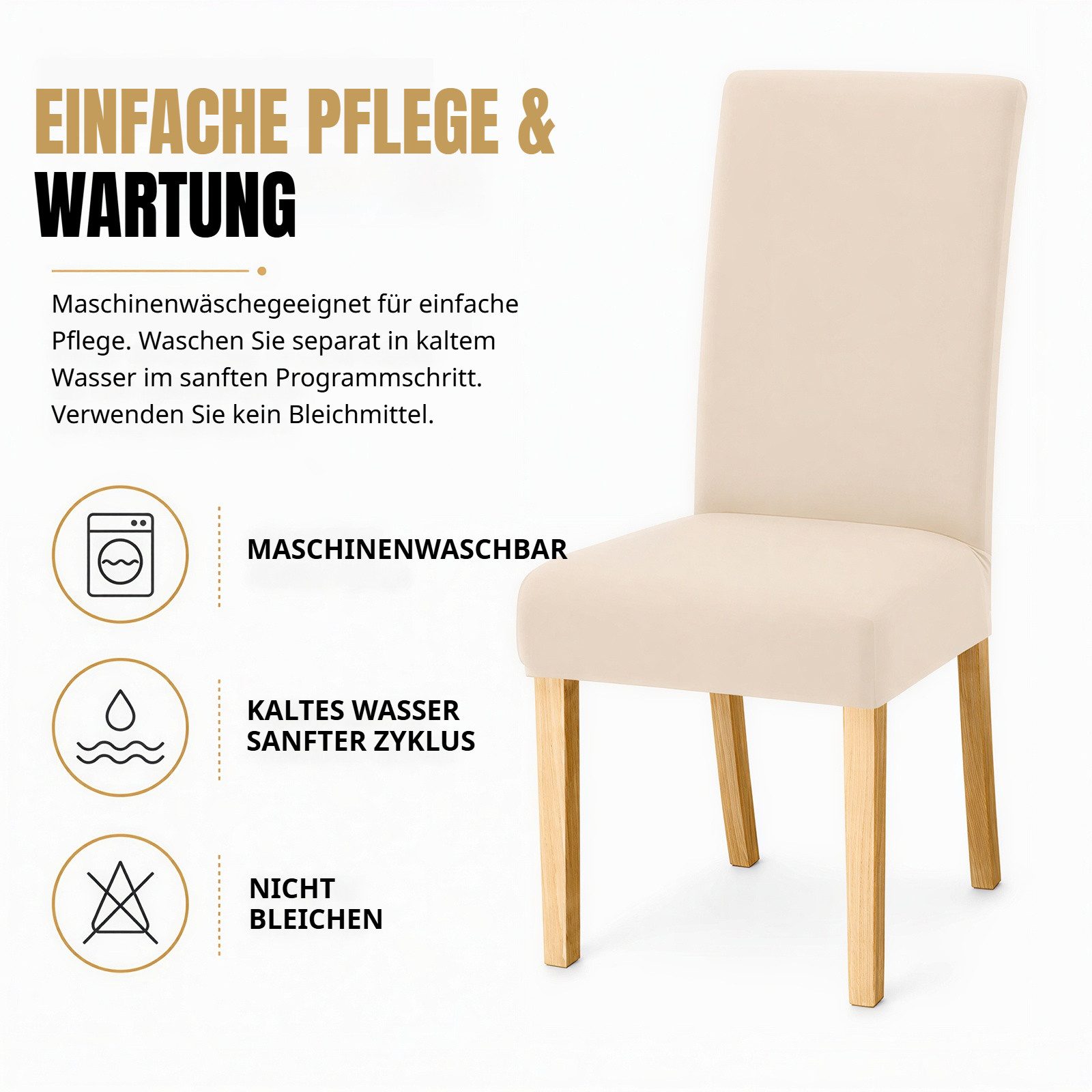 BlingBin Stuhlhusse Stretch Stuhlhussen für Esszimmer, Abnehmbar und Waschbar Stuhlbezüge, Parsons-Stuhlbezüge, Stuhlschutz für Küche, Hotel, Restaurant, Beige – Bild 3 von 5