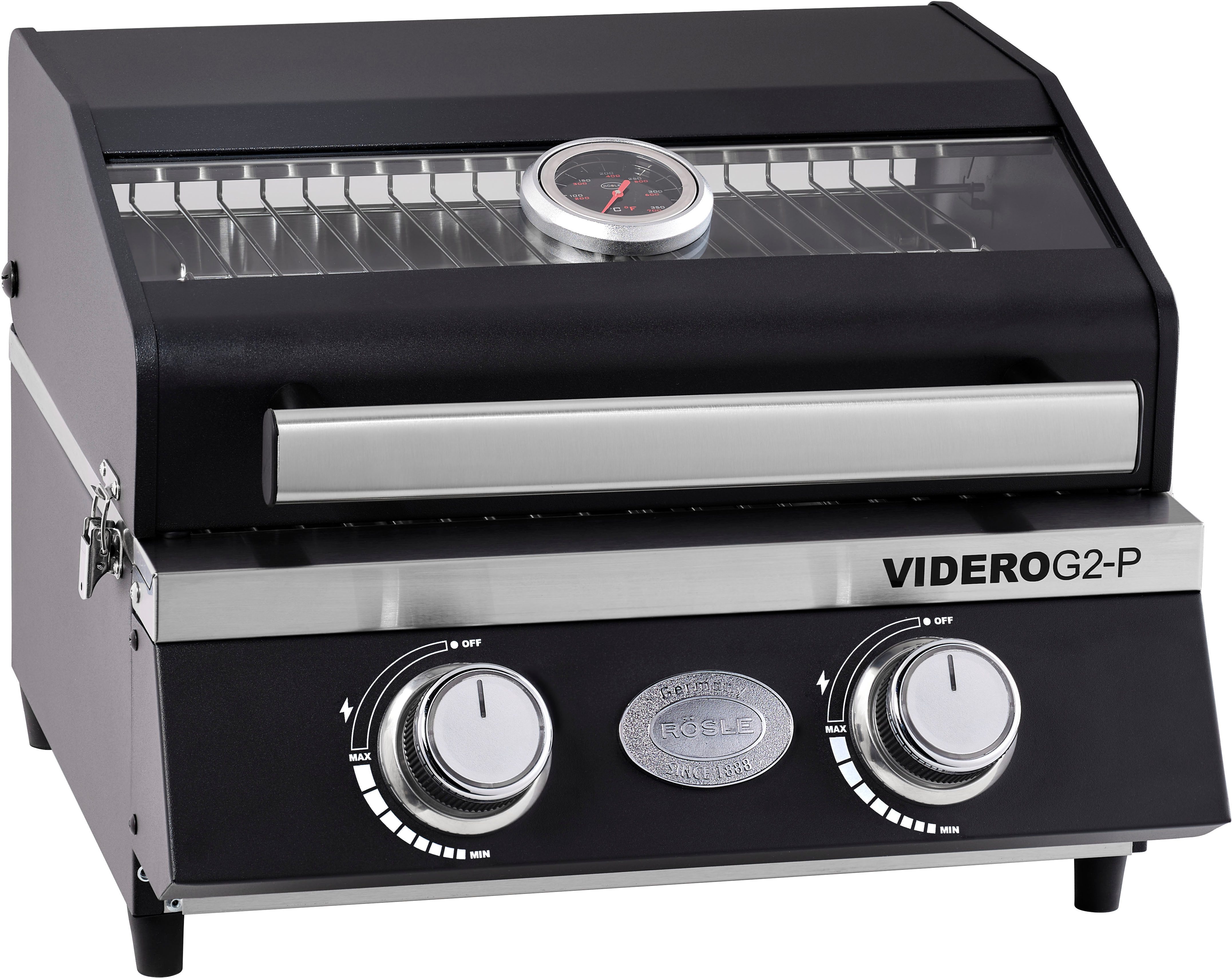 RÖSLE Gasgrill BBQ-Portable VIDERO G2-P, tragbar, variable Temperatursteuerung, Betrachtungsfenster