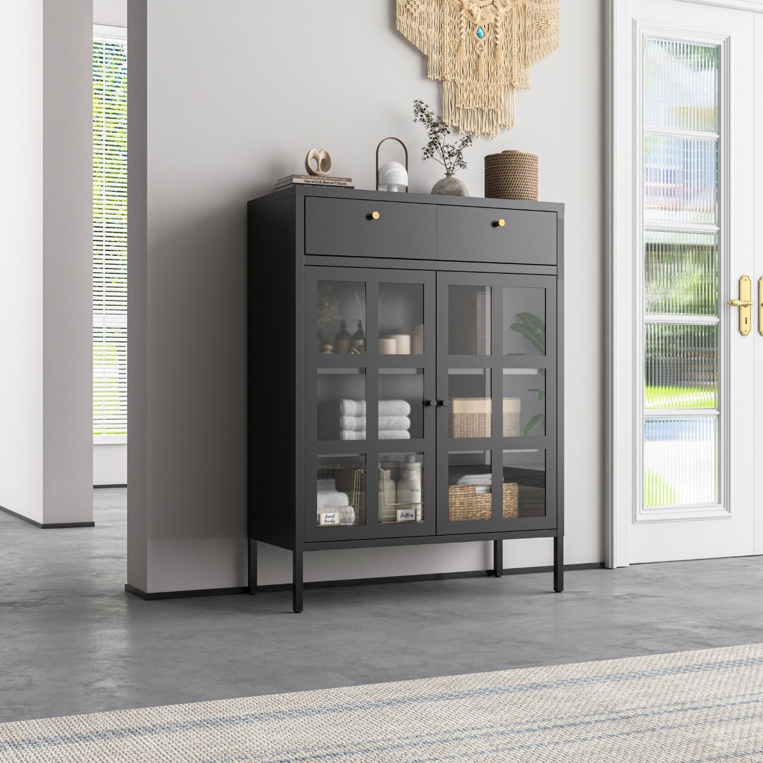 Mein-Regal Sideboard GLASGOW, Schwarz Wohnzimmer Highboard Kommode aus Meta günstig online kaufen