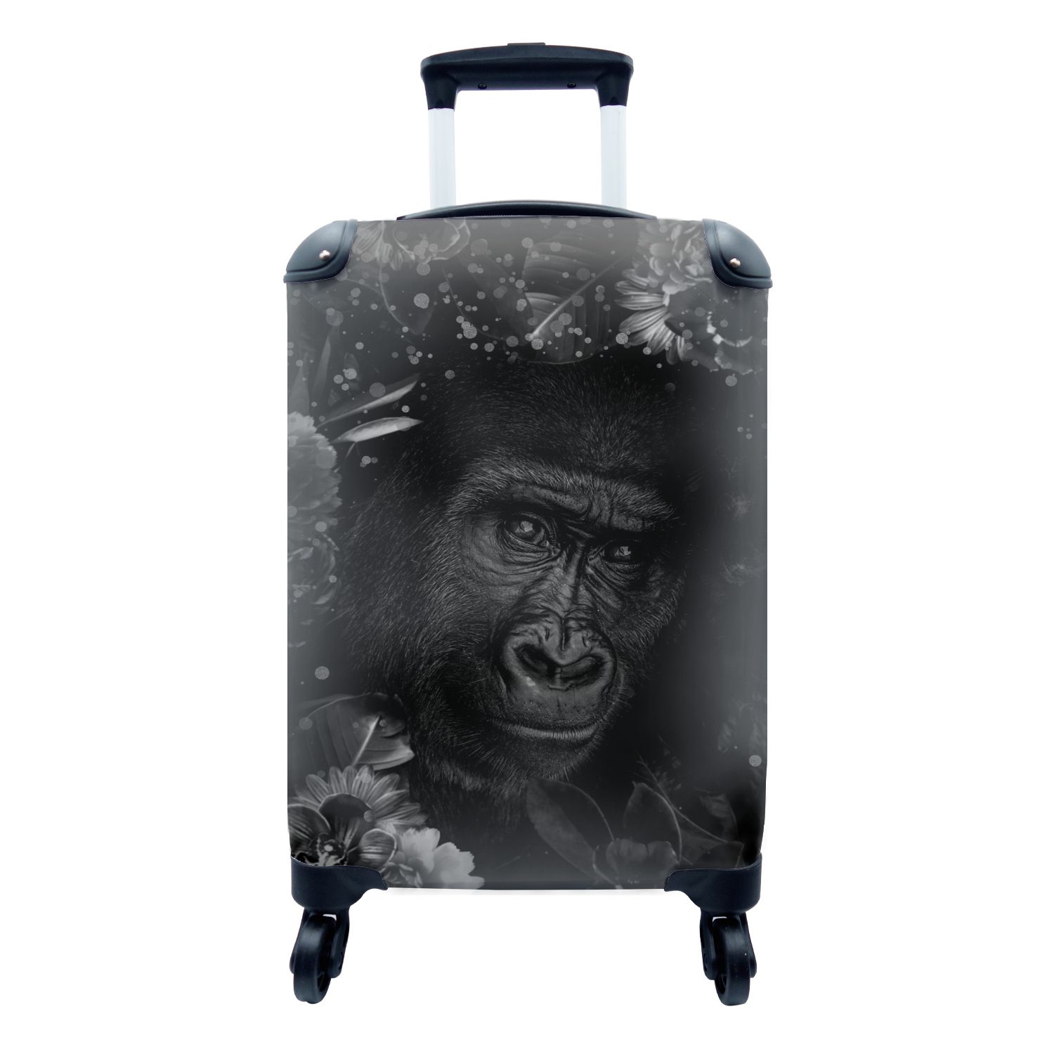 MuchoWow Handgepäckkoffer Botanischer Affe mit hellen Kugeln vor dunklem Hintergrund - schwarz, 4 Rollen, Reisetasche mit rollen, Handgepäck für Ferien, Trolley, Reisekoffer