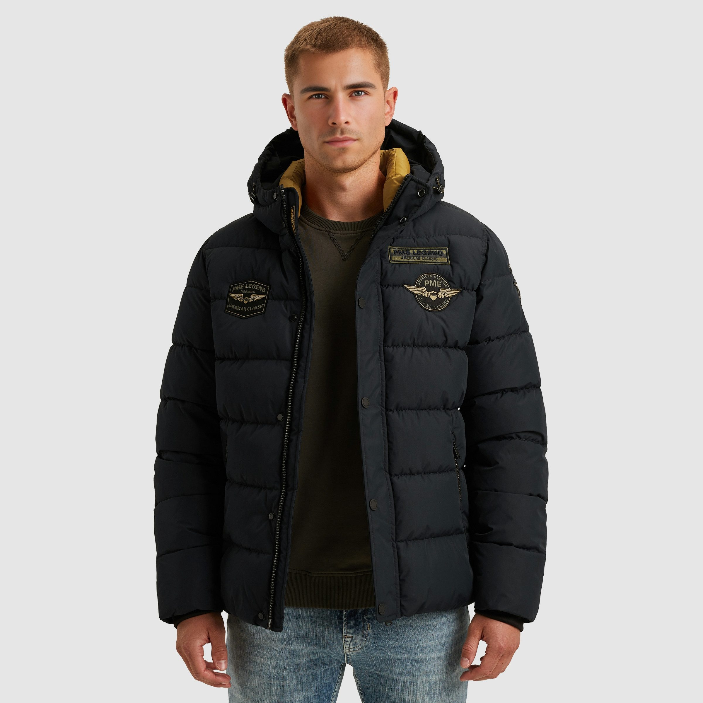 PME LEGEND Steppjacke mit Kapuze und Logo-Badges günstig online kaufen