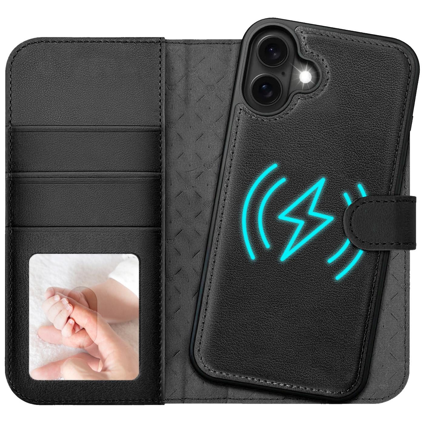 CoolGadget Handyhülle Magnet Book Case für Apple iPhone 16 Hülle + Klapphülle 6,1 Zoll, 2in1 abnehmbare magnetische RFID Schutzhülle Kartenfach Fotofenster