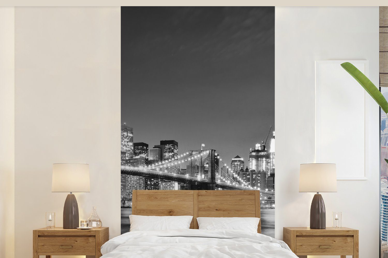 Vliestapete und weiß (2 Fototapete Wohnzimmer St), Schwarz Brücke für Küche, Fototapete Architektur, New Matt, MuchoWow Brooklyn York - - bedruckt, Schlafzimmer - -