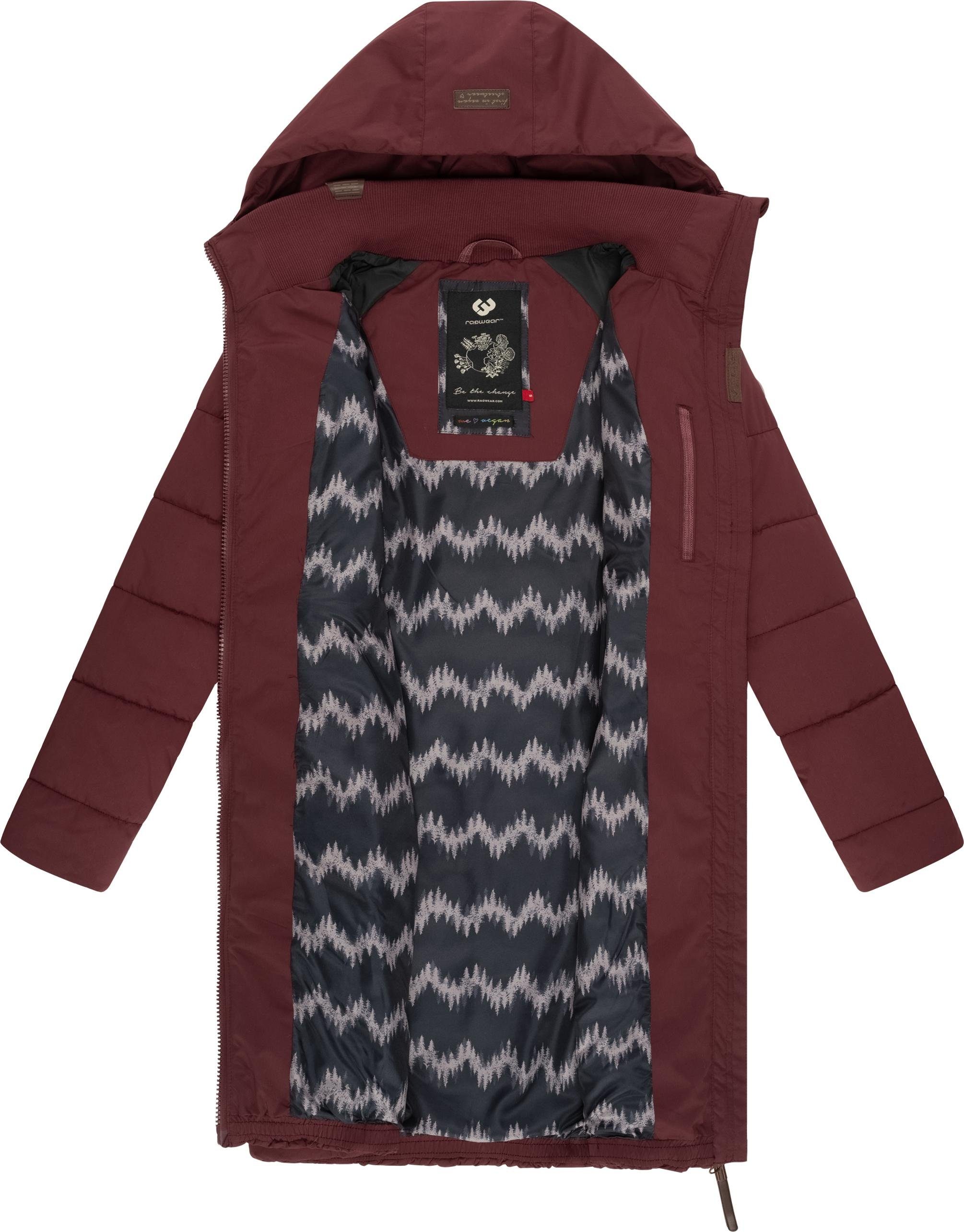 Winterparka Coat Ragwear stylischer, Dizzie Kapuze Steppmantel mit gesteppter gefütterter cherryrot