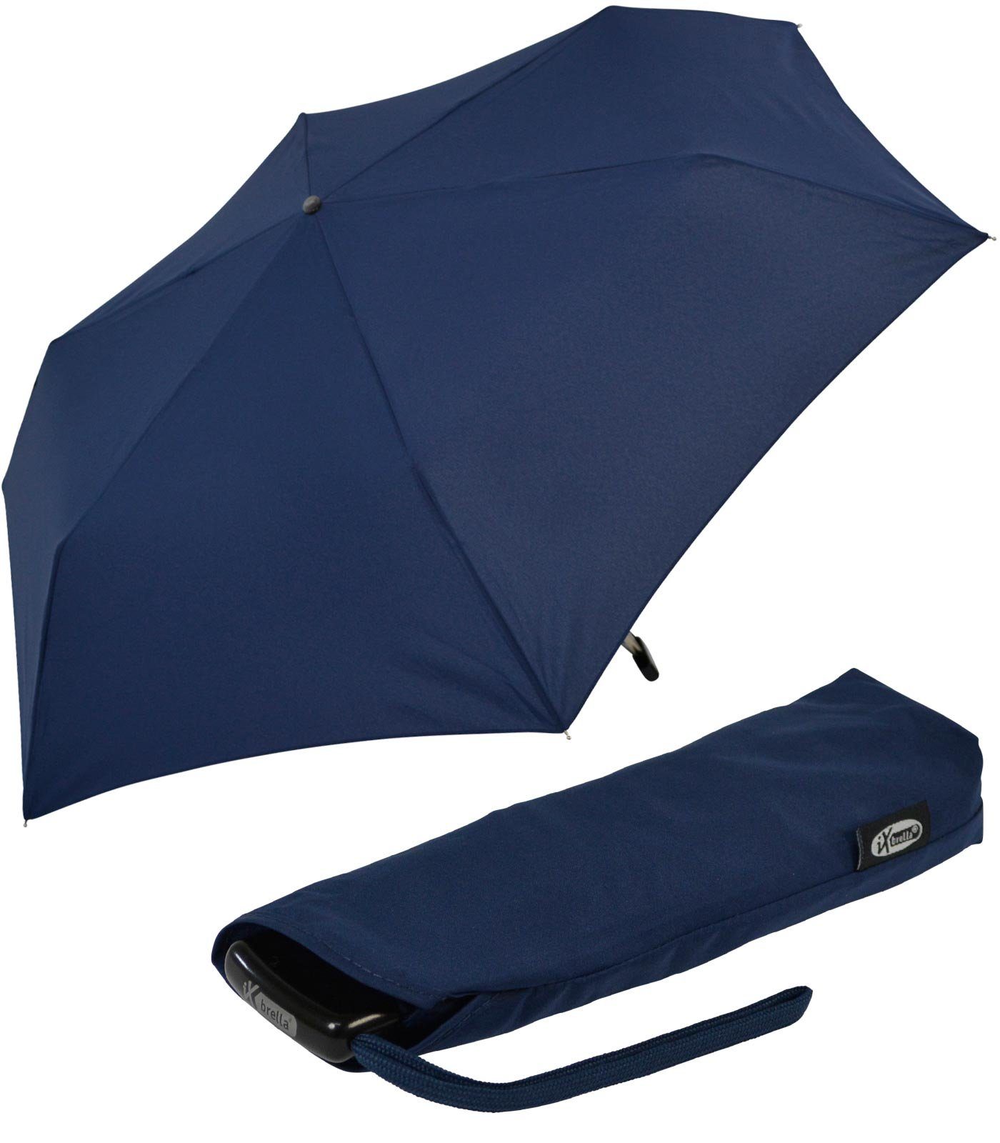 iX-brella extra-flach flacher super hoch, nur Steel 2,5cm Flat Minischirm Taschenregenschirm dunkelblau