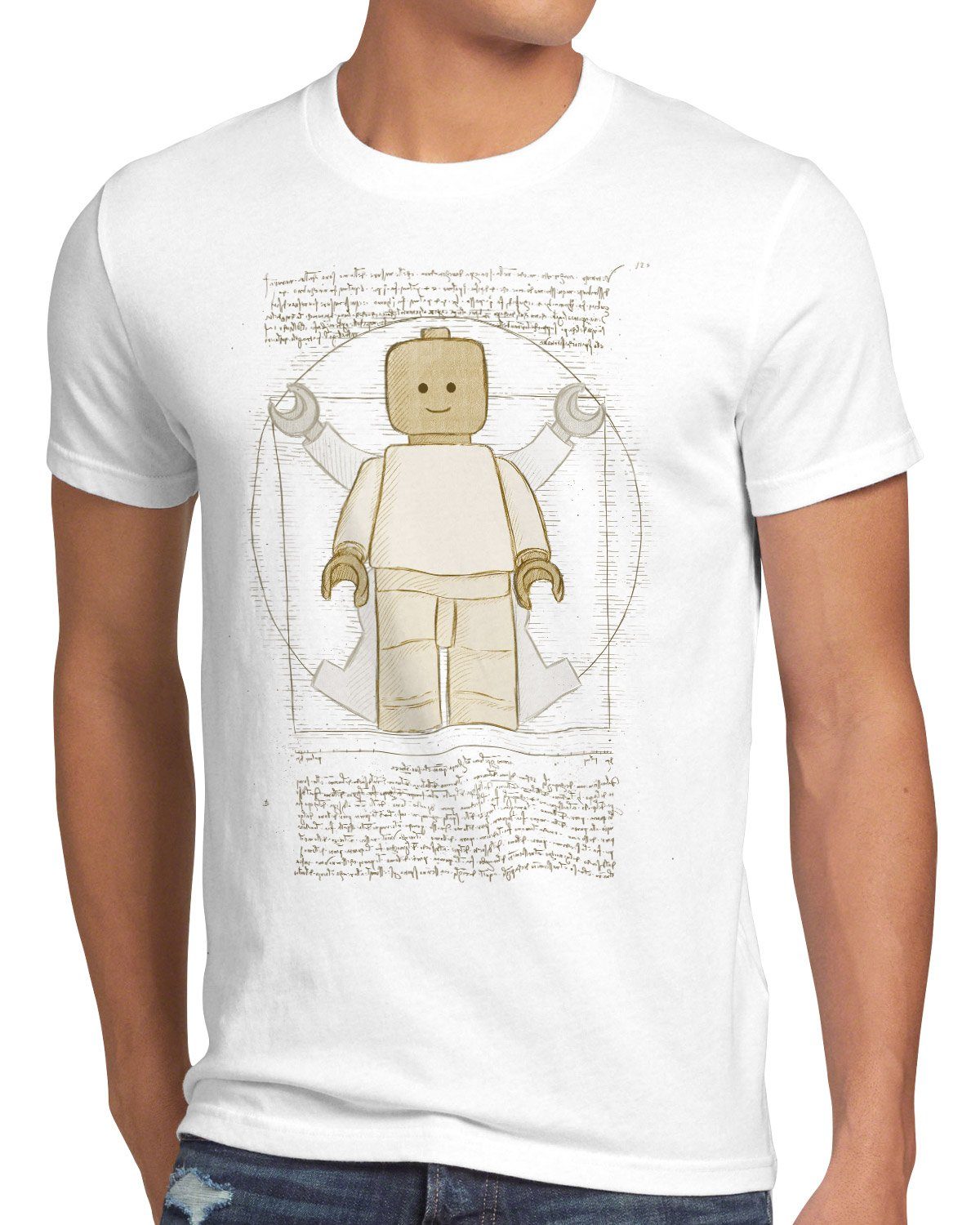 style3 Print-Shirt Herren T-Shirt Vitruvianische Klemmbausteinfigur da vinci mensch weiß