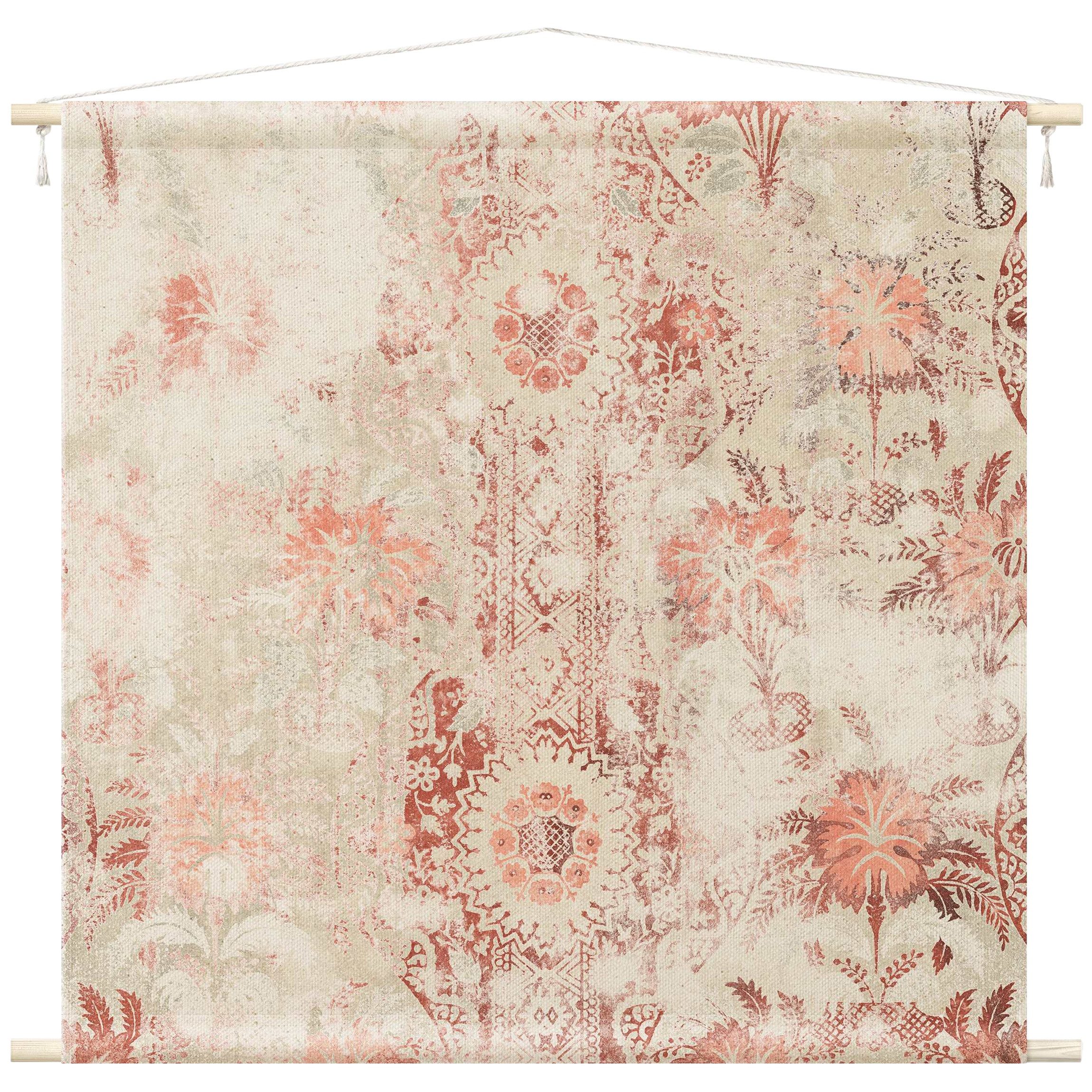 Bilderdepot24 Wandteppich modern Muster Landhaus Ornamente Shabby rot, quadratisch, Höhe: 2.6 mm, großes Wandbild aus Natur-Baumwolle Wandbehang Stoffbild Tuch Wollseil