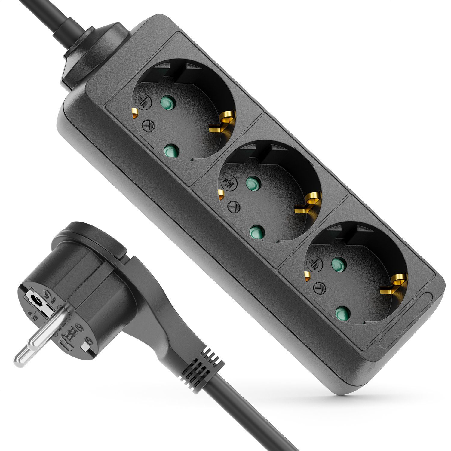 deleyCON deleyCON 3 Fach Steckdosenleiste mit Flachstecker Stromleiste 1,4m Steckdosenleiste