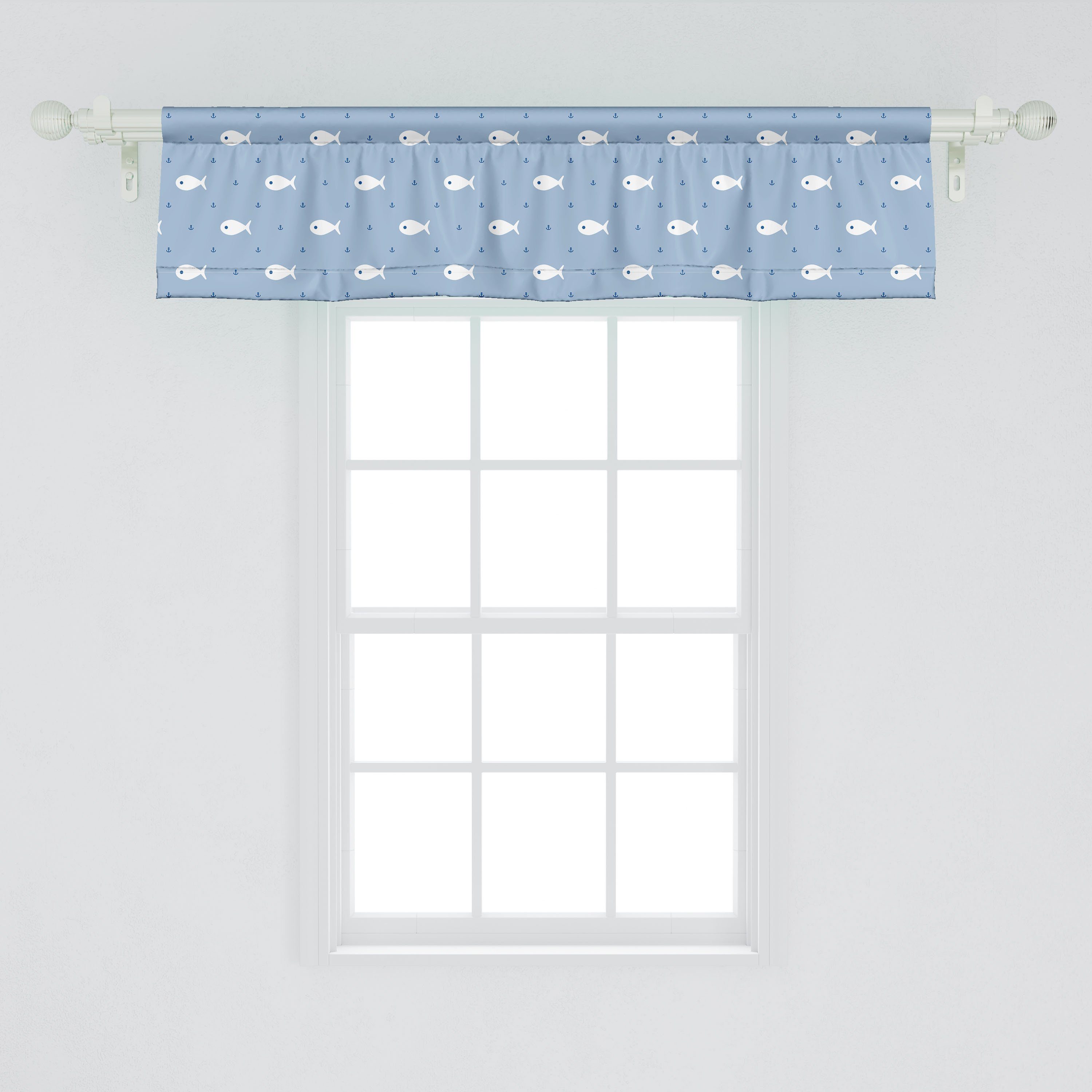 Scheibengardine Vorhang Volant für mit Stangentasche, Abakuhaus, Kids Küche Kleine Microfaser, im Leben Wasser Schlafzimmer Fische Dekor