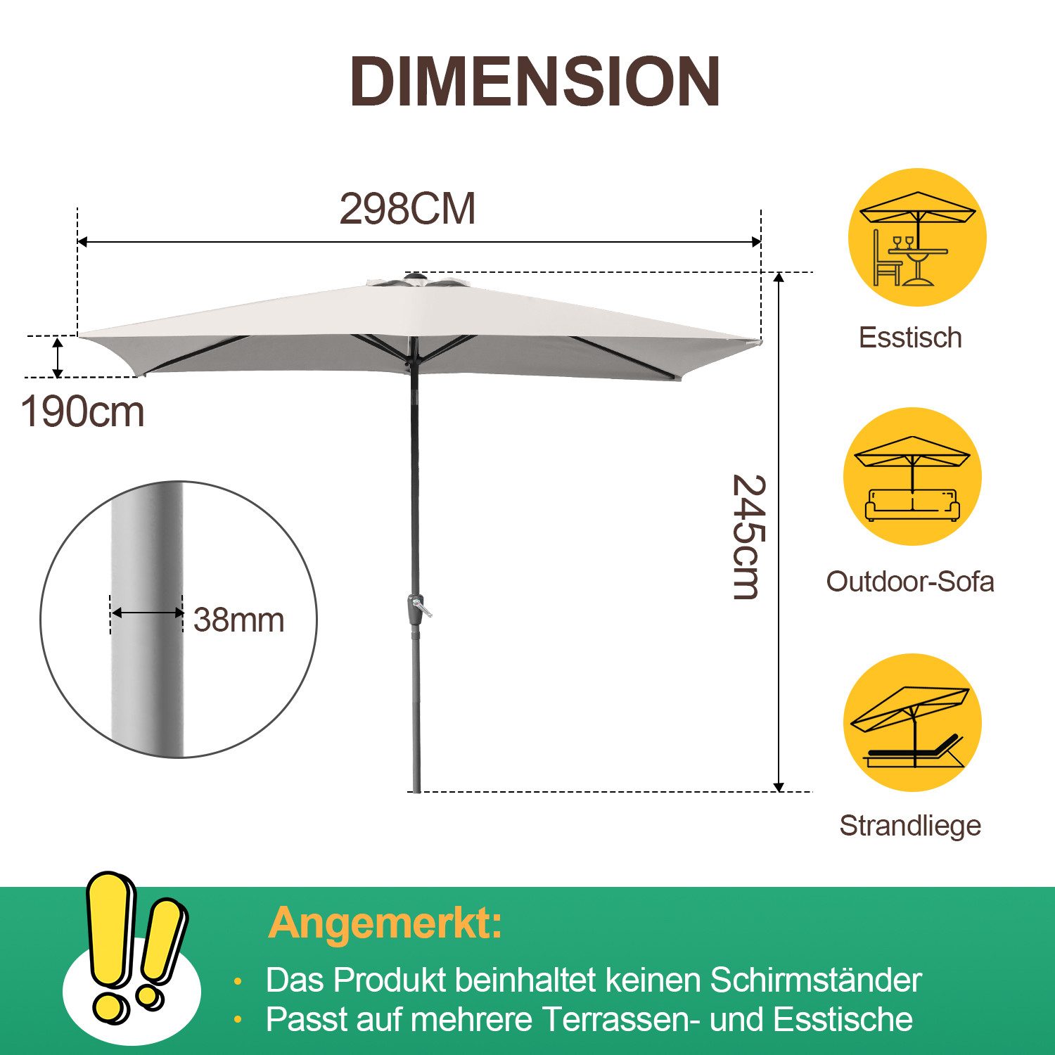 Clanmacy Sonnenschirm Rechteckig Balkonschirm 300x200 cm günstig online kaufen