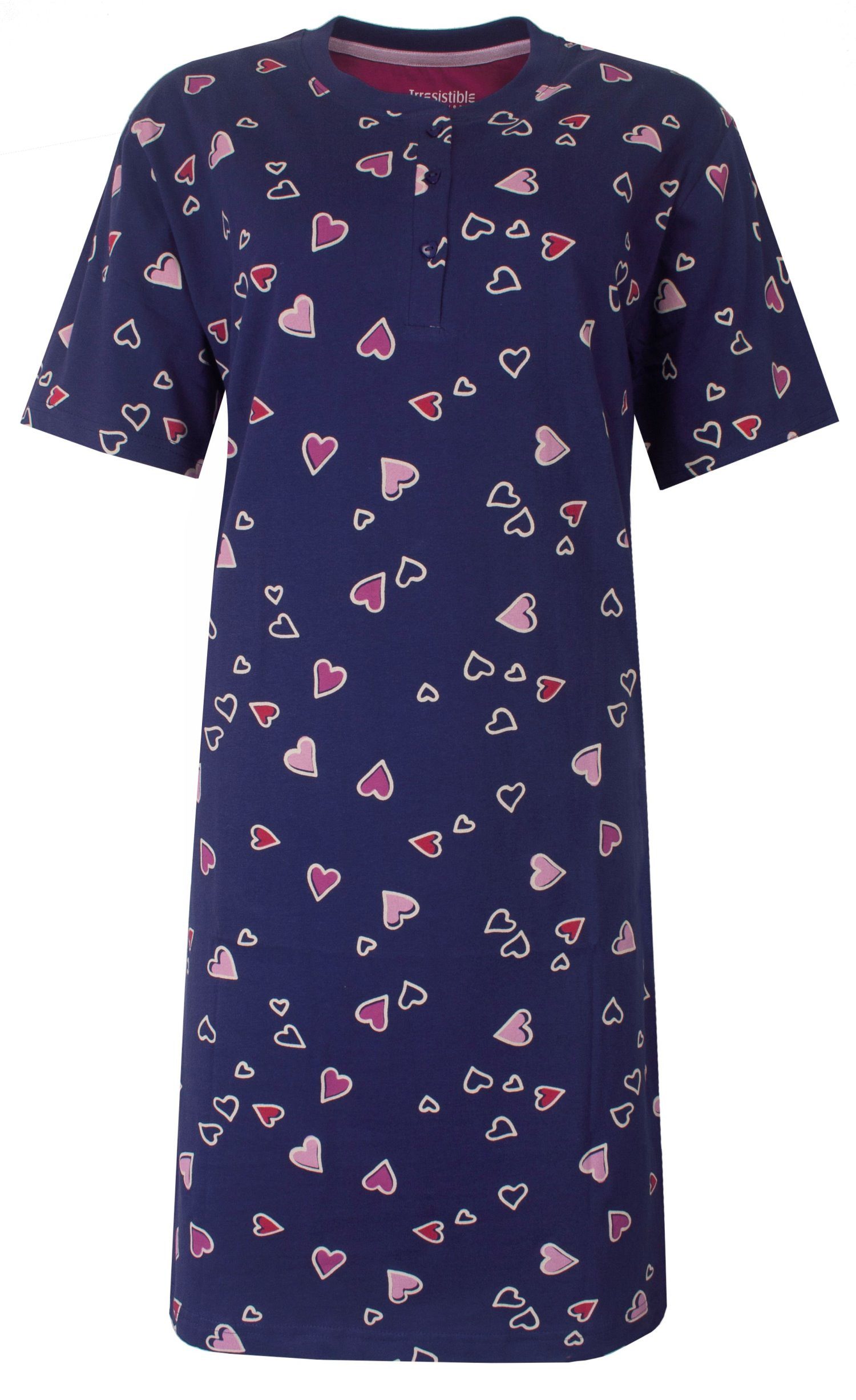 Irresistible Nachthemd Damen Schlafshirt Kurzarm Herzen (1-tlg) Baumwolle